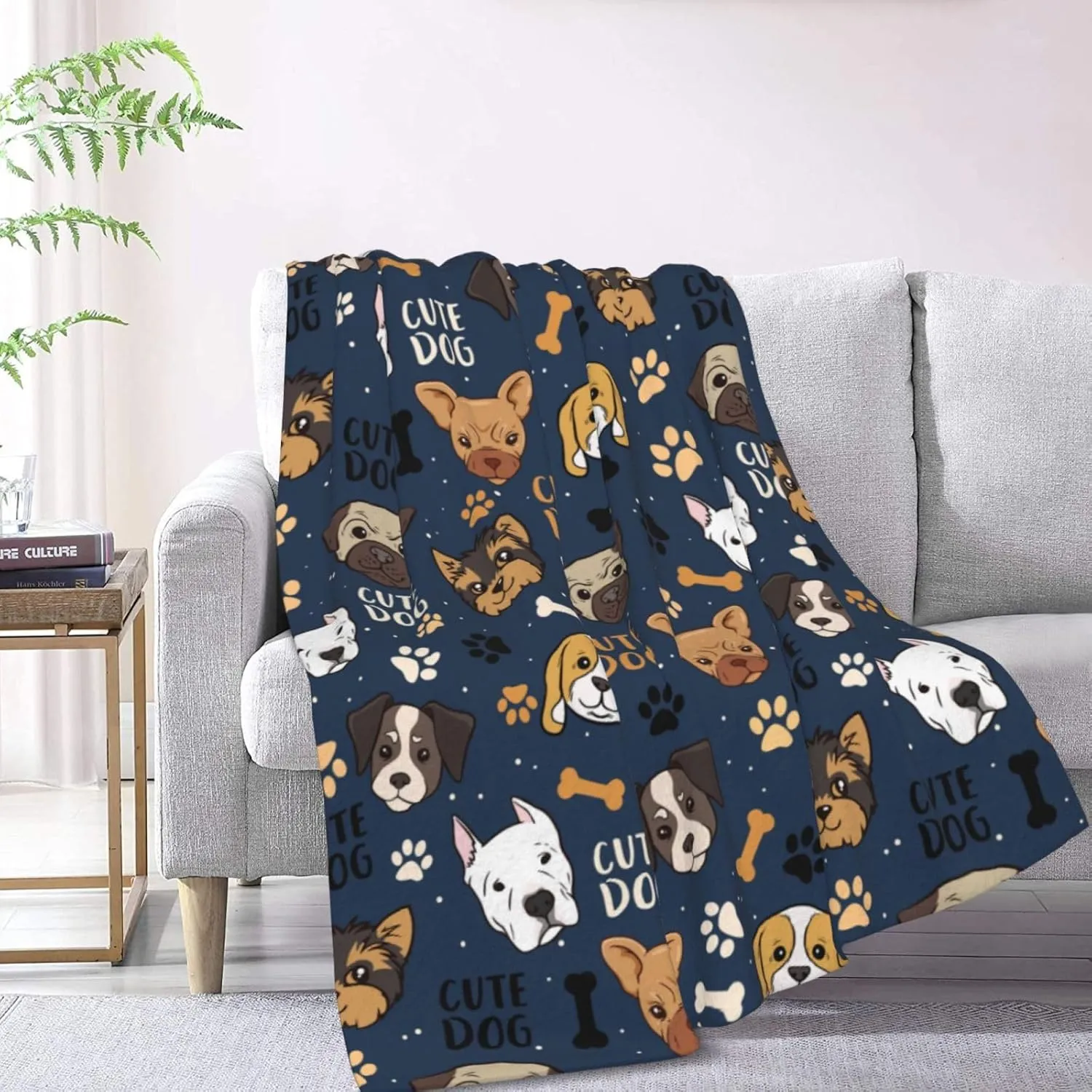 Cute Dogs Fleece Blanket - Soft Cozy Plush Throw Blanket for Adults Kids Pet, Lightweight Warm Flannel Sherpa Blanket for Couch Bed Sofa, Gift for Dog Lovers 50"x40"
