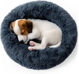 Deconovo Calming Dog Bed for Small Dogs/Cats - Plush Donut Pet Bed with Anti-Slip Bottom, Washable Anti-Anxiety Warming Cozy Soft Pet Puppy Round Bed for Better Sleep, Ideal for Indoor Use, Dark Grey