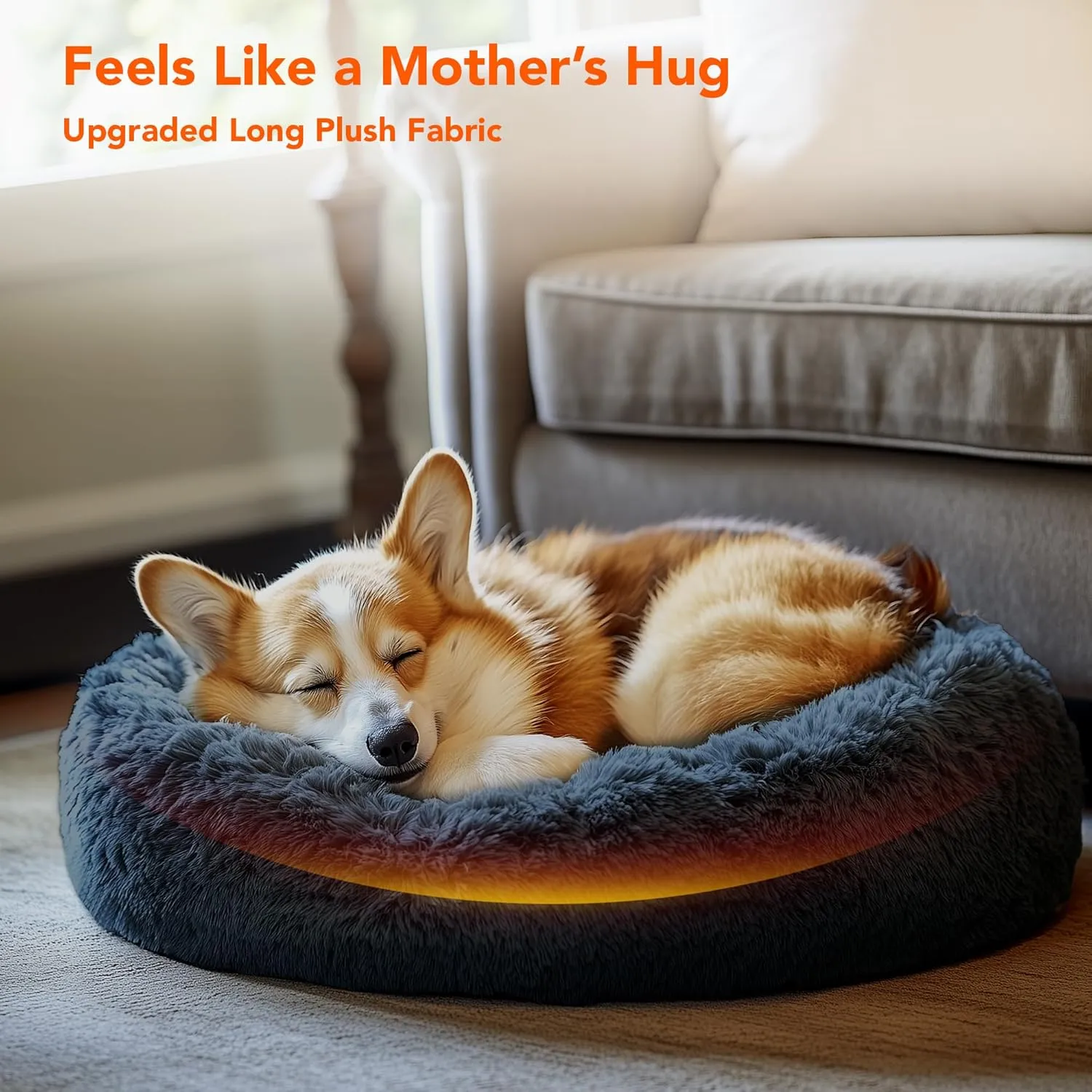 Deconovo Calming Dog Bed for Small Dogs/Cats - Plush Donut Pet Bed with Anti-Slip Bottom, Washable Anti-Anxiety Warming Cozy Soft Pet Puppy Round Bed for Better Sleep, Ideal for Indoor Use, Dark Grey
