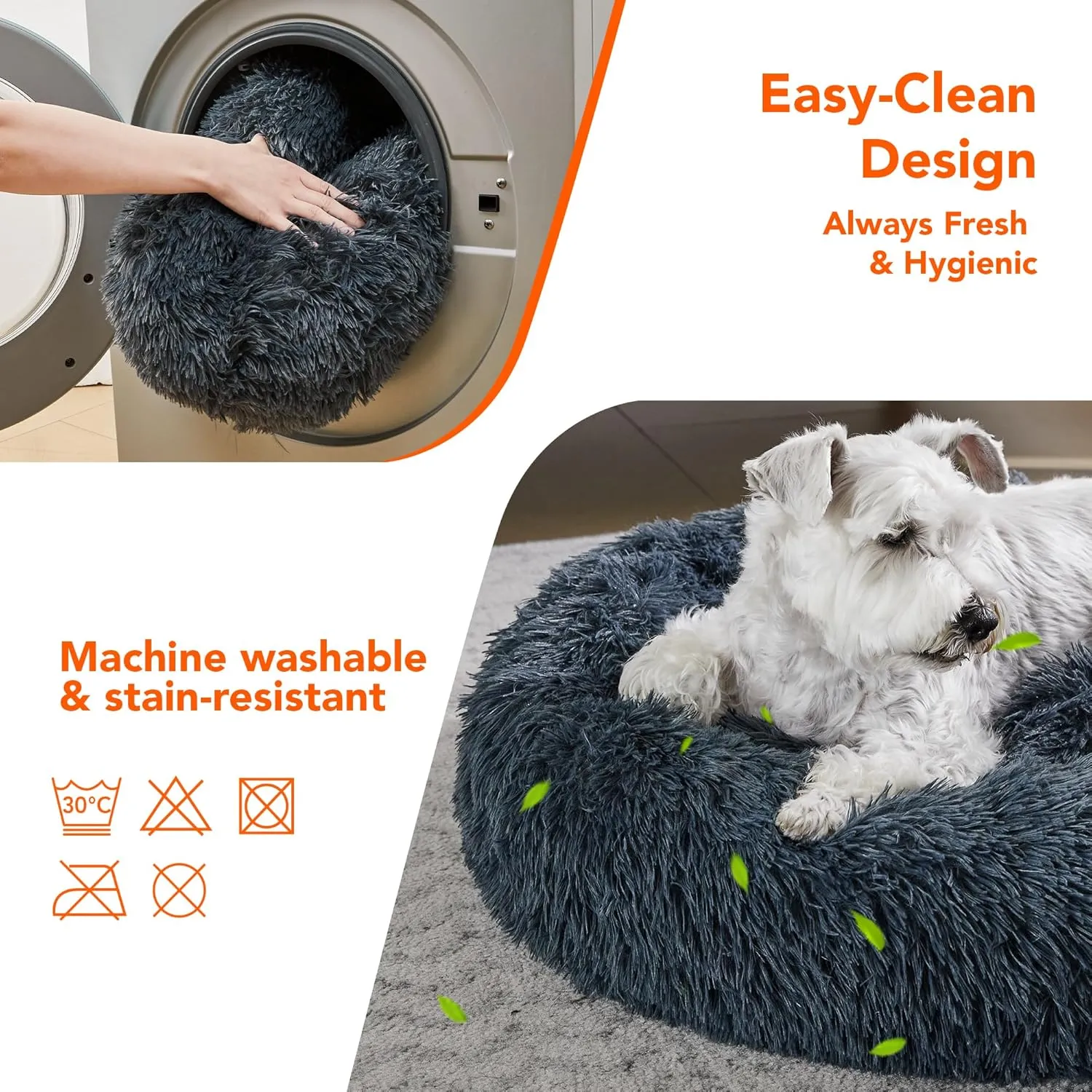 Deconovo Calming Dog Bed for Small Dogs/Cats - Plush Donut Pet Bed with Anti-Slip Bottom, Washable Anti-Anxiety Warming Cozy Soft Pet Puppy Round Bed for Better Sleep, Ideal for Indoor Use, Dark Grey