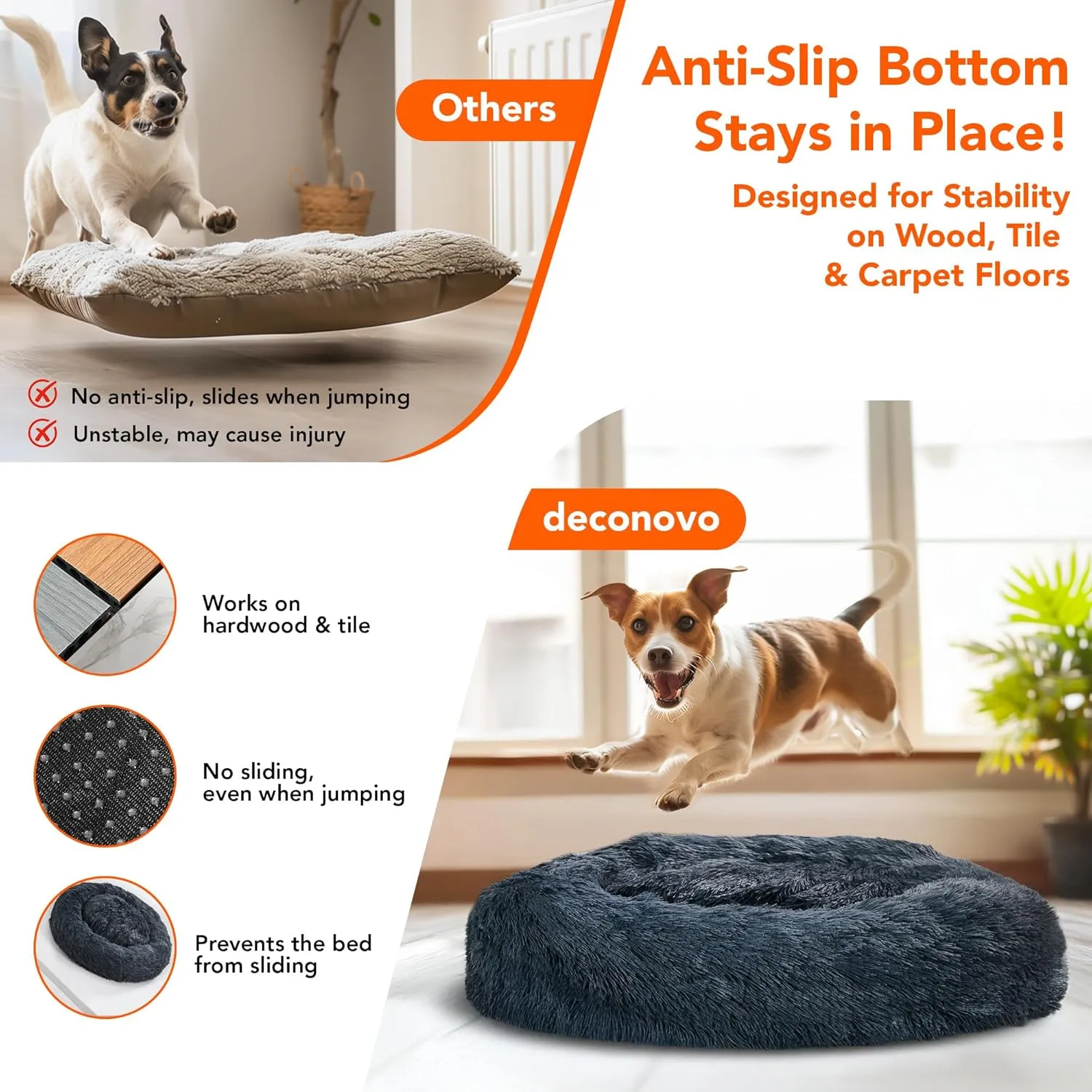 Deconovo Calming Dog Bed for Small Dogs/Cats - Plush Donut Pet Bed with Anti-Slip Bottom, Washable Anti-Anxiety Warming Cozy Soft Pet Puppy Round Bed for Better Sleep, Ideal for Indoor Use, Dark Grey