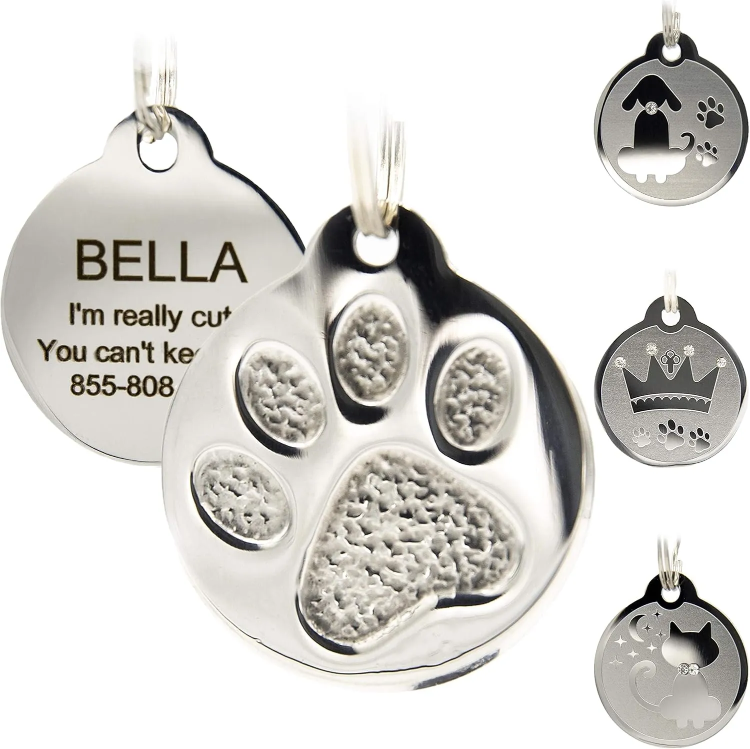 Designer Custom Engraved Stainless Steel Pet ID Tags - Engraved Personalized Identification Durable & Long Lasting Dog Tags, Cat Tags