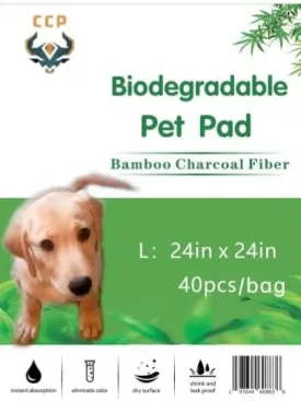 Disposable Pet Pee Mats for Indoor & Outdoor Use, Charcoal and Bamboo Filter for Odor Absorption. Large, 24in x 24in , 40 Pack