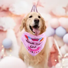 Dog Birthday Party Supplies Bandana Hat Banner Set Boy Girl Cute Bow Tie Scarf Dog Birthday Decorations (PinkDog Girl) (Pink, 13 inches)