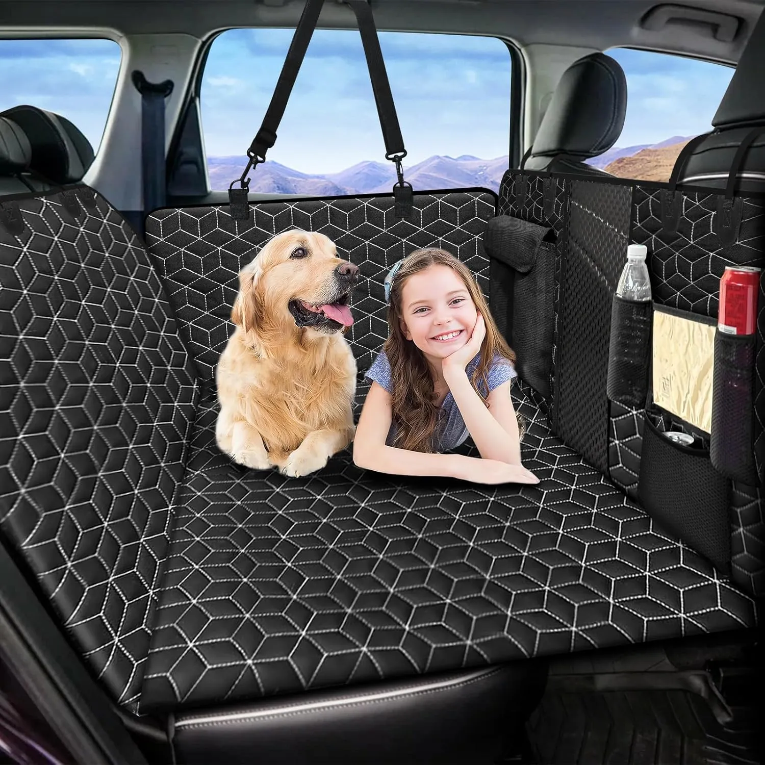 Dog Car Seat Cover Large Space for Pets 100% Waterproof Seat Cover Hammock 400lbs Heavy Duty Scratch Proof Nonslip Durable Soft Back Seat Covers for Cars Trucks and SUVs, Backseat Extender for Dogs