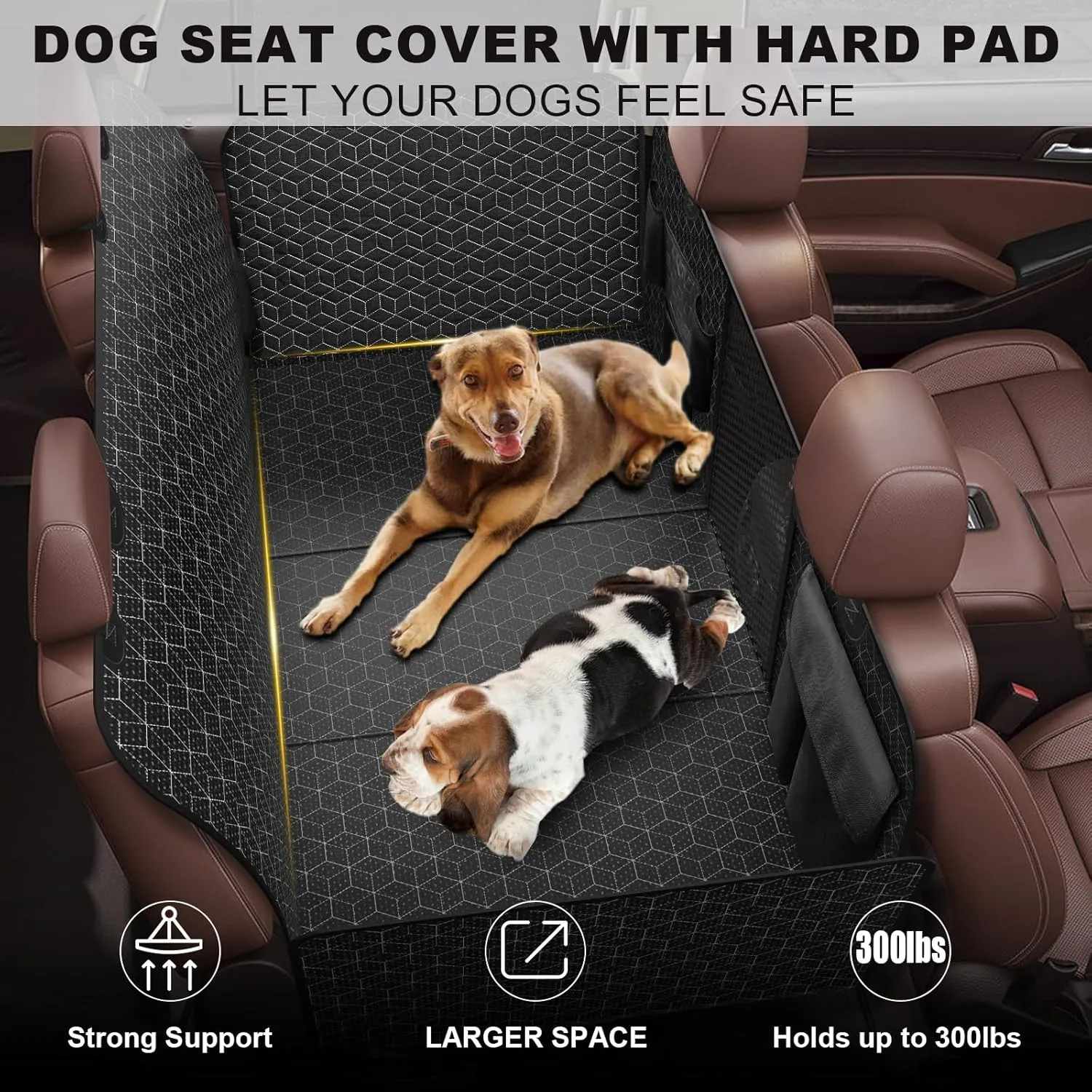 Dog Car Seat Cover Large Space for Pets 100% Waterproof Seat Cover Hammock 400lbs Heavy Duty Scratch Proof Nonslip Durable Soft Back Seat Covers for Cars Trucks and SUVs, Backseat Extender for Dogs