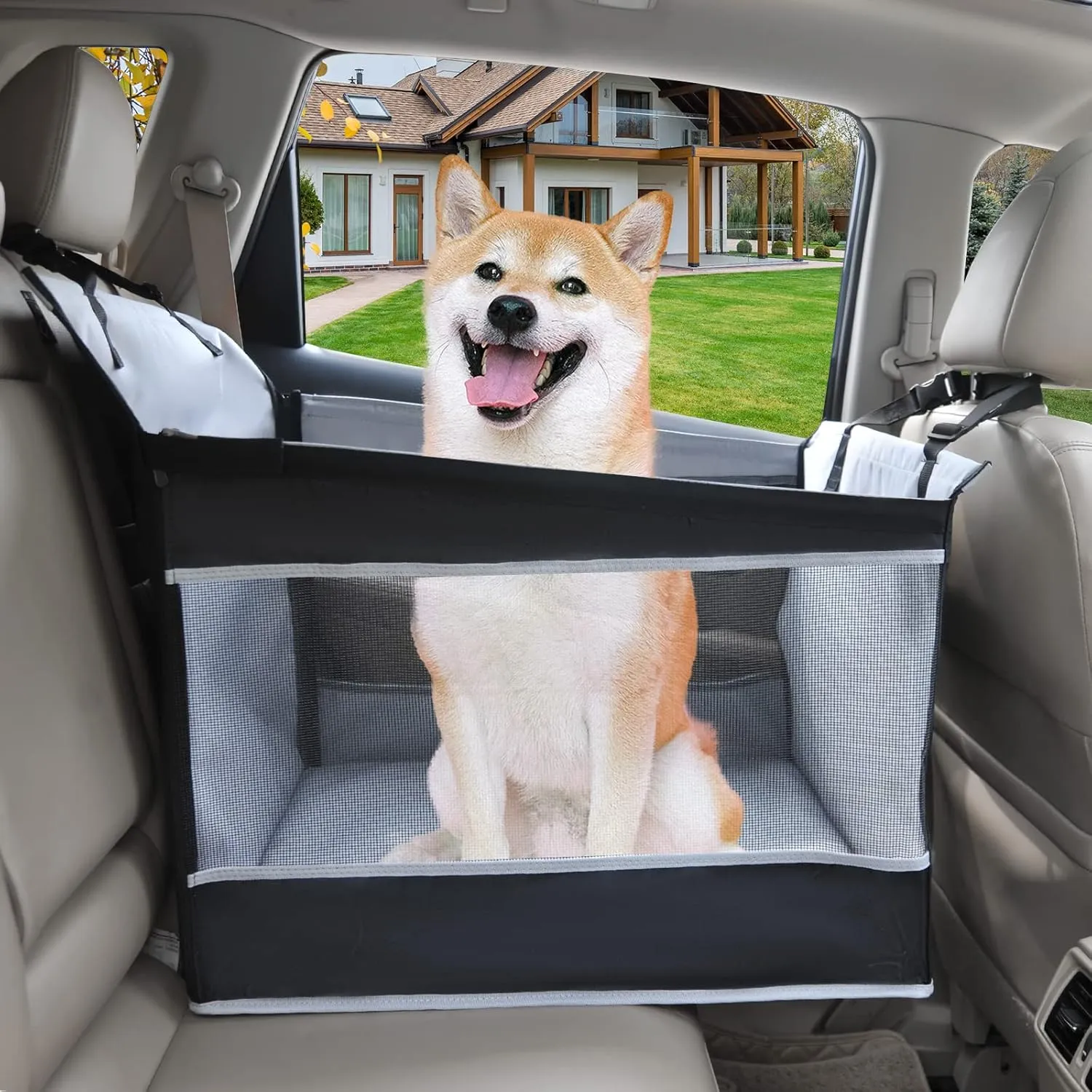 Dog Car Seat Medium Sized Dog, Car Seat for Dogs, Seat Extender with Waterproof Materials & Breathable Mesh, Dog Seat Belt for Car, Giving Your Pets a Comfortable and Safe Road Trip (M Size, Grey)