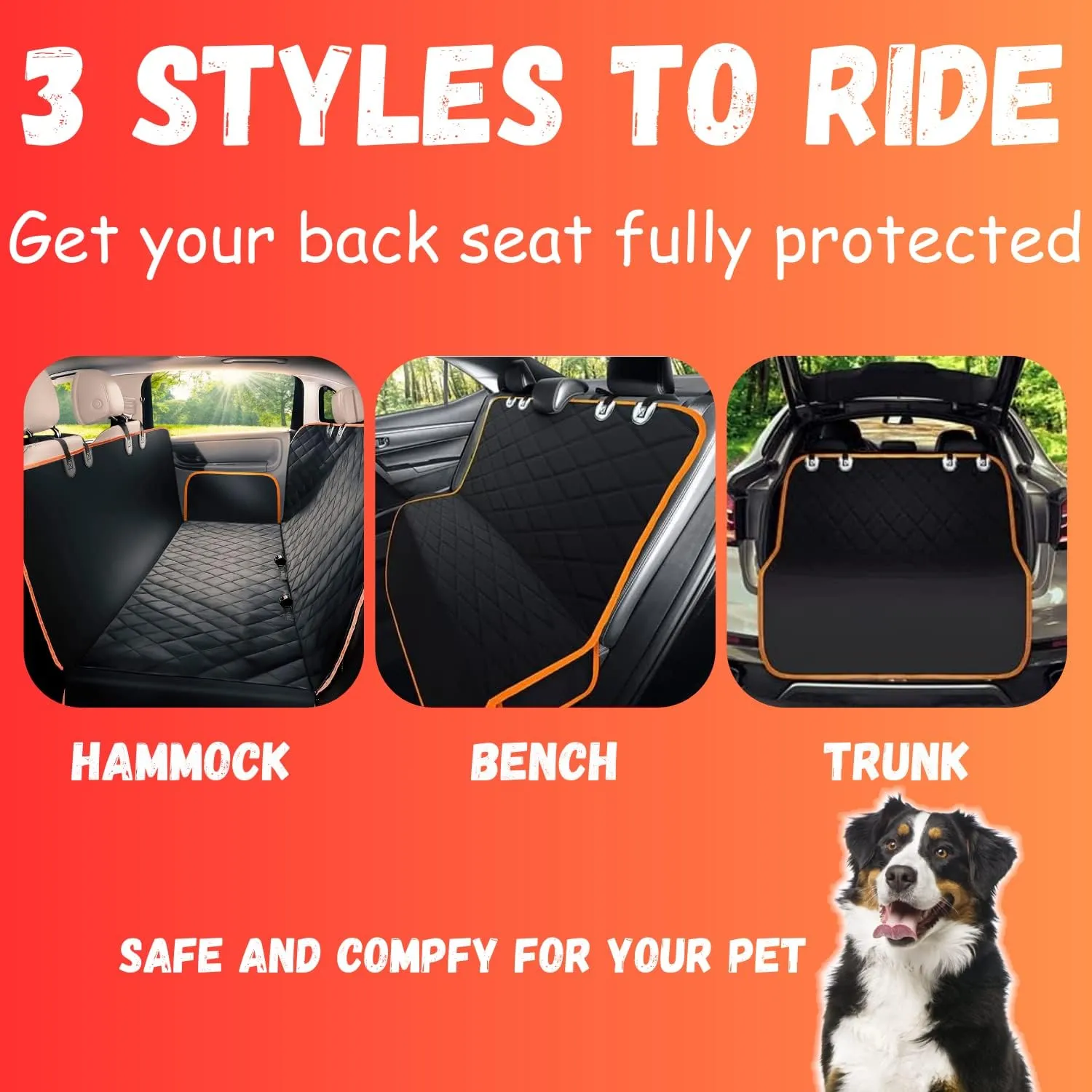 Doggie World Dog Car Seat Cover for Back Seat for XL Cars, SUVs & Trucks - Durable Car Cover Protector for Dogs, Nonslip Backseat Dog Hammock, Waterproof Scratchproof Protection Against Dirt, Pet Fur
