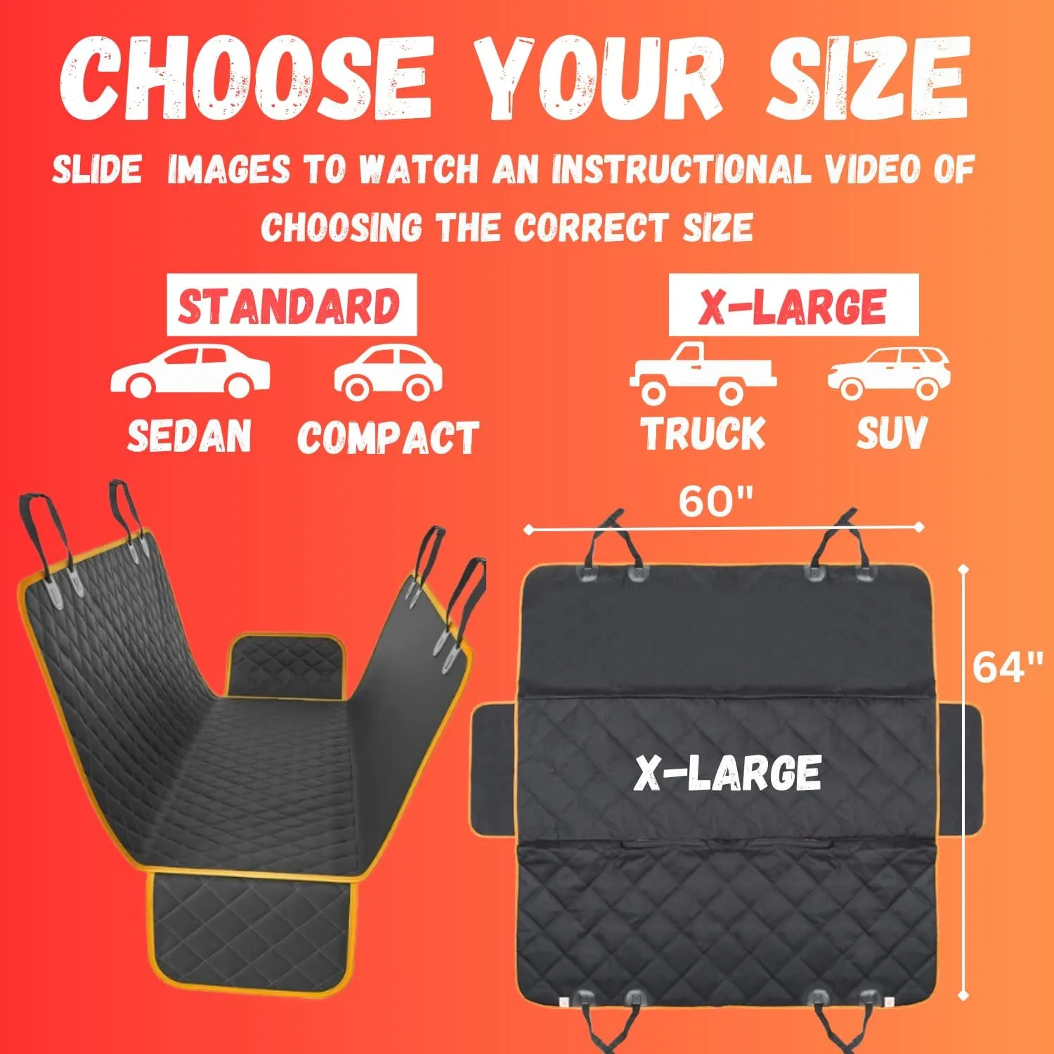 Doggie World Dog Car Seat Cover for Back Seat for XL Cars, SUVs & Trucks - Durable Car Cover Protector for Dogs, Nonslip Backseat Dog Hammock, Waterproof Scratchproof Protection Against Dirt, Pet Fur
