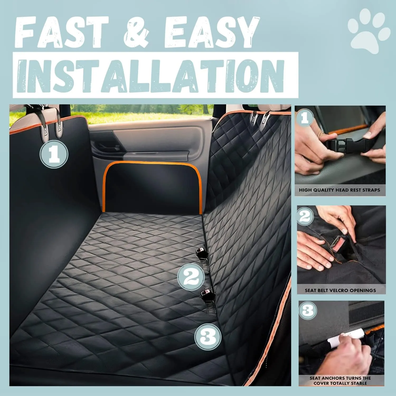 Doggie World Dog Car Seat Cover for Back Seat for XL Cars, SUVs & Trucks - Durable Car Cover Protector for Dogs, Nonslip Backseat Dog Hammock, Waterproof Scratchproof Protection Against Dirt, Pet Fur