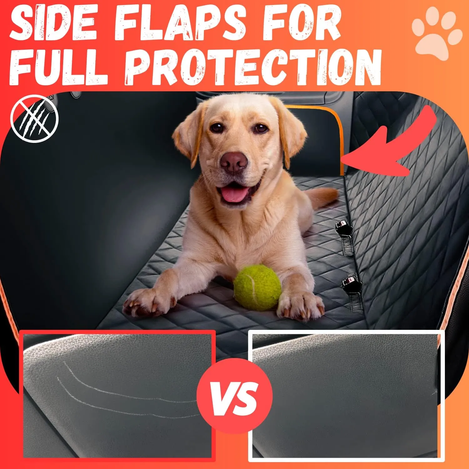 Doggie World Dog Car Seat Cover for Back Seat for XL Cars, SUVs & Trucks - Durable Car Cover Protector for Dogs, Nonslip Backseat Dog Hammock, Waterproof Scratchproof Protection Against Dirt, Pet Fur