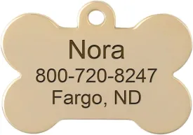 DogIDs Personalized Bone Shaped Dog Identification Tag, Custom Laser Engraved Double Sided ID Tag with S-Hook and Split Ring - Gold, Small, 1 3/16 in x 7/8 in
