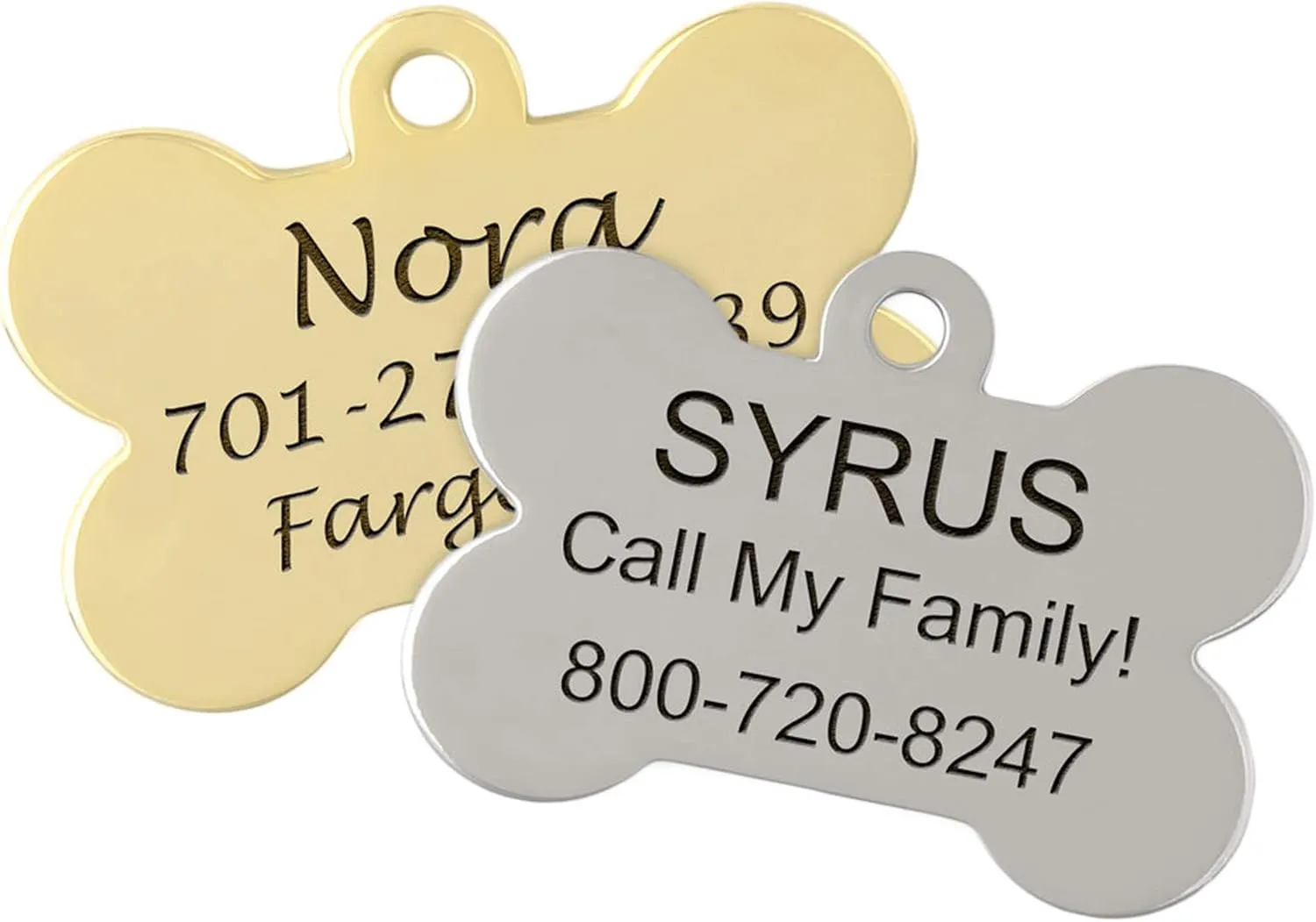 DogIDs Personalized Bone Shaped Dog Identification Tag, Custom Laser Engraved Double Sided ID Tag with S-Hook and Split Ring - Gold, Small, 1 3/16 in x 7/8 in