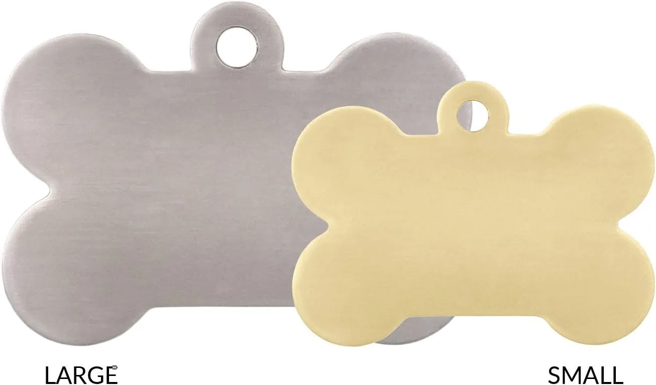 DogIDs Personalized Bone Shaped Dog Identification Tag, Custom Laser Engraved Double Sided ID Tag with S-Hook and Split Ring - Gold, Small, 1 3/16 in x 7/8 in