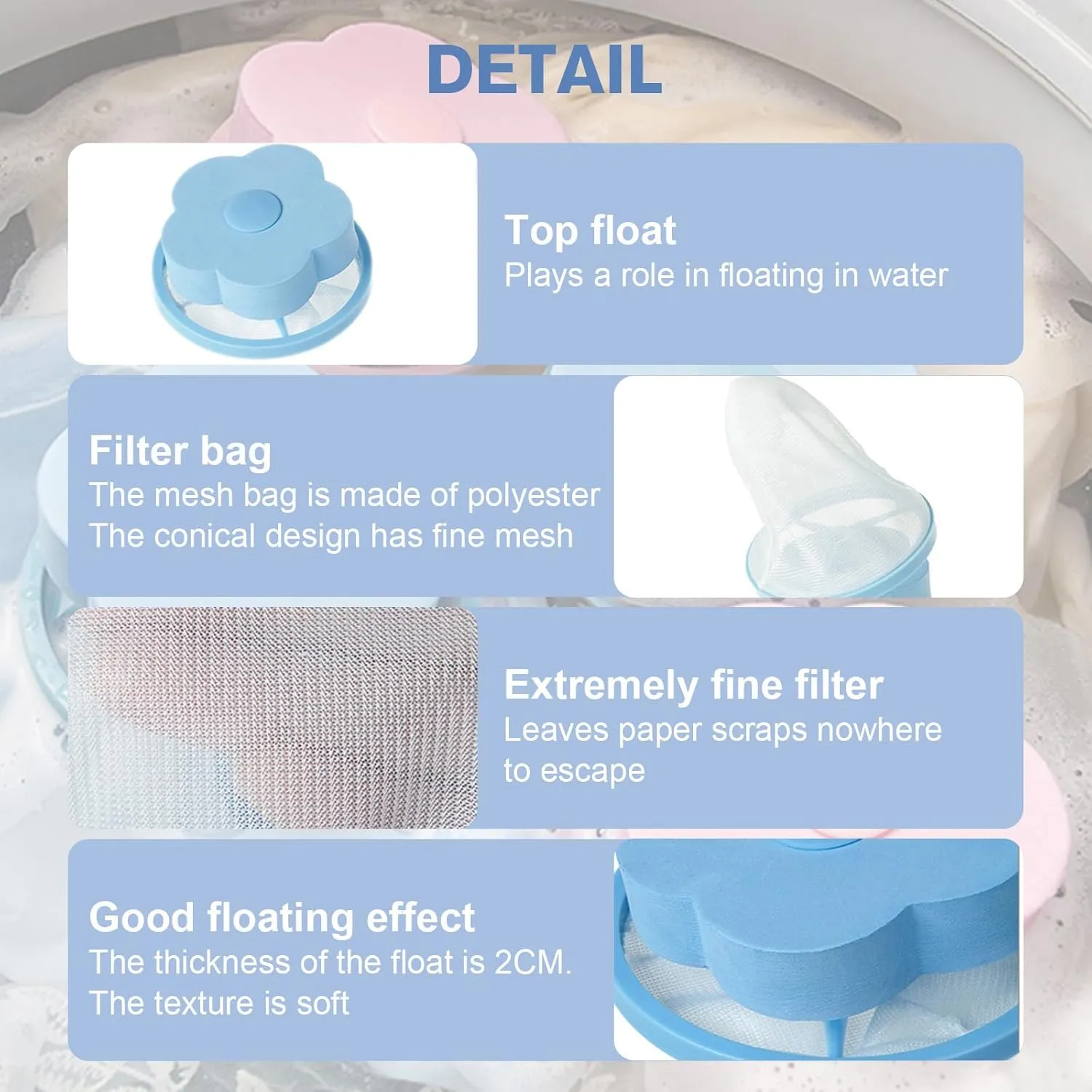 Floating Hair Filtering Mesh Removal, 2025 New Upgrade Reusable Pet Hair Remover for Laundry, Laundry Pet Hair Catcher for Washing Machine (6, Blue Pink)