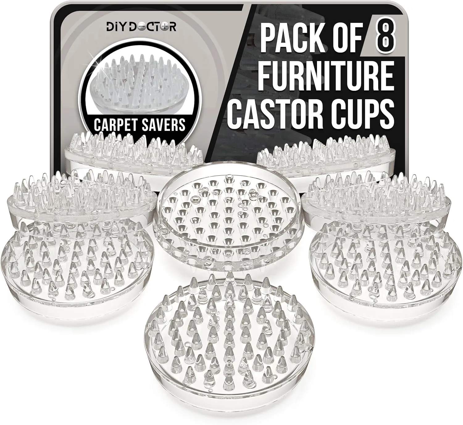 Furniture Caster Cups (8 Pack)  53 Spike Design Heavy Duty Carpet Protectors for Furniture Legs  Perfect for Home & Office Use