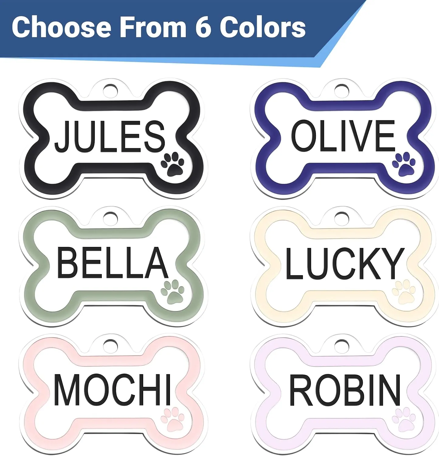 GoTags Stainless Steel Pet ID Bone Shaped Tags with Enamel Paw Design, Personalized Dog and Cat Tags, Up to 5 Lines of Custom Text, Engraved on Both Sides (Sage, Regular)