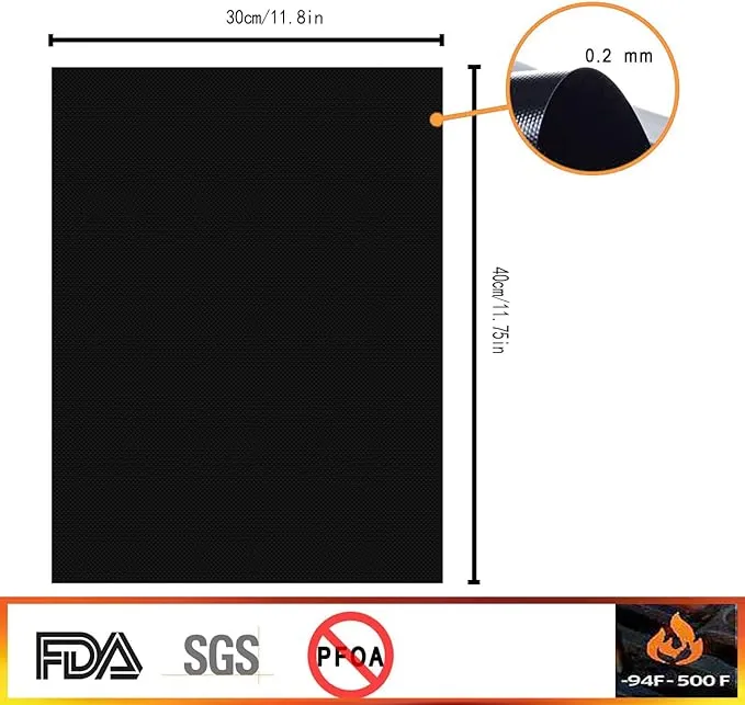 GQC Grill Mat, Set of 6 BBQ Grill Mat Nonstick Reusable Barbecue Baking Mat Teflon Cooking Mats for Electric Grill Gas Charcoal BBQ, FDA-Approved, PFOA-Free, 15.75 * 11.8Inch, Black 6(40X30) CM