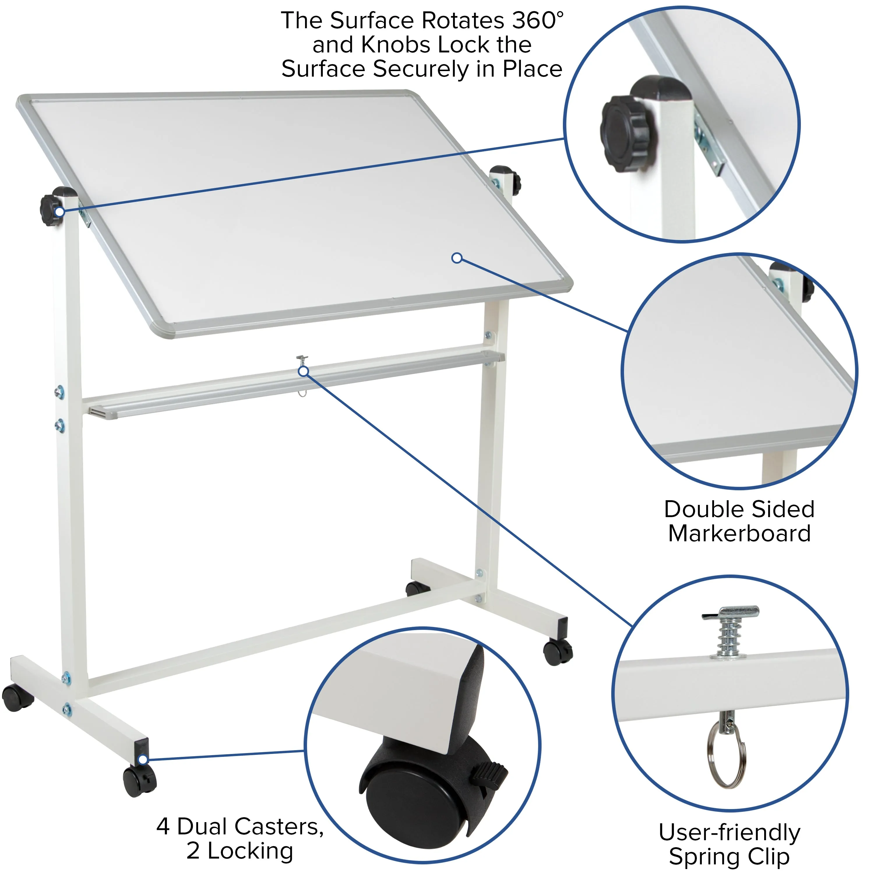 HERCULES Series 45.25"W x 54.75"H Double-Sided Mobile White Board with Pen Tray