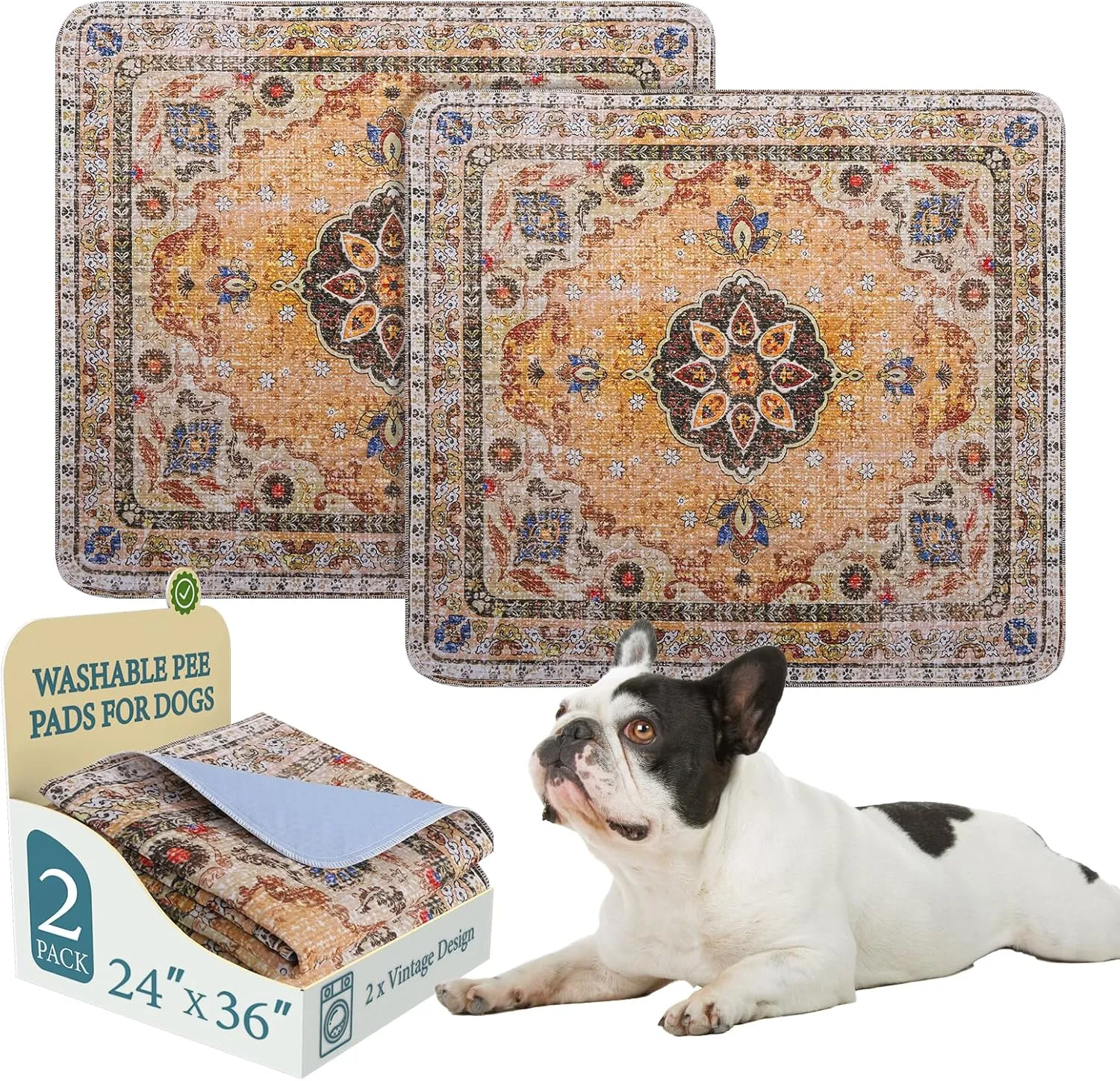 Homimp Washable Pee Pads for Dogs, 2 Pack Reusable Puppy Pads Waterproof, Absorbent and Leakproof Dog Pee Pads, Non Slip Puppy Training Pads, Pet Mat for Floor,Crate,Couch,Whelping,Khaki, 24"x36"