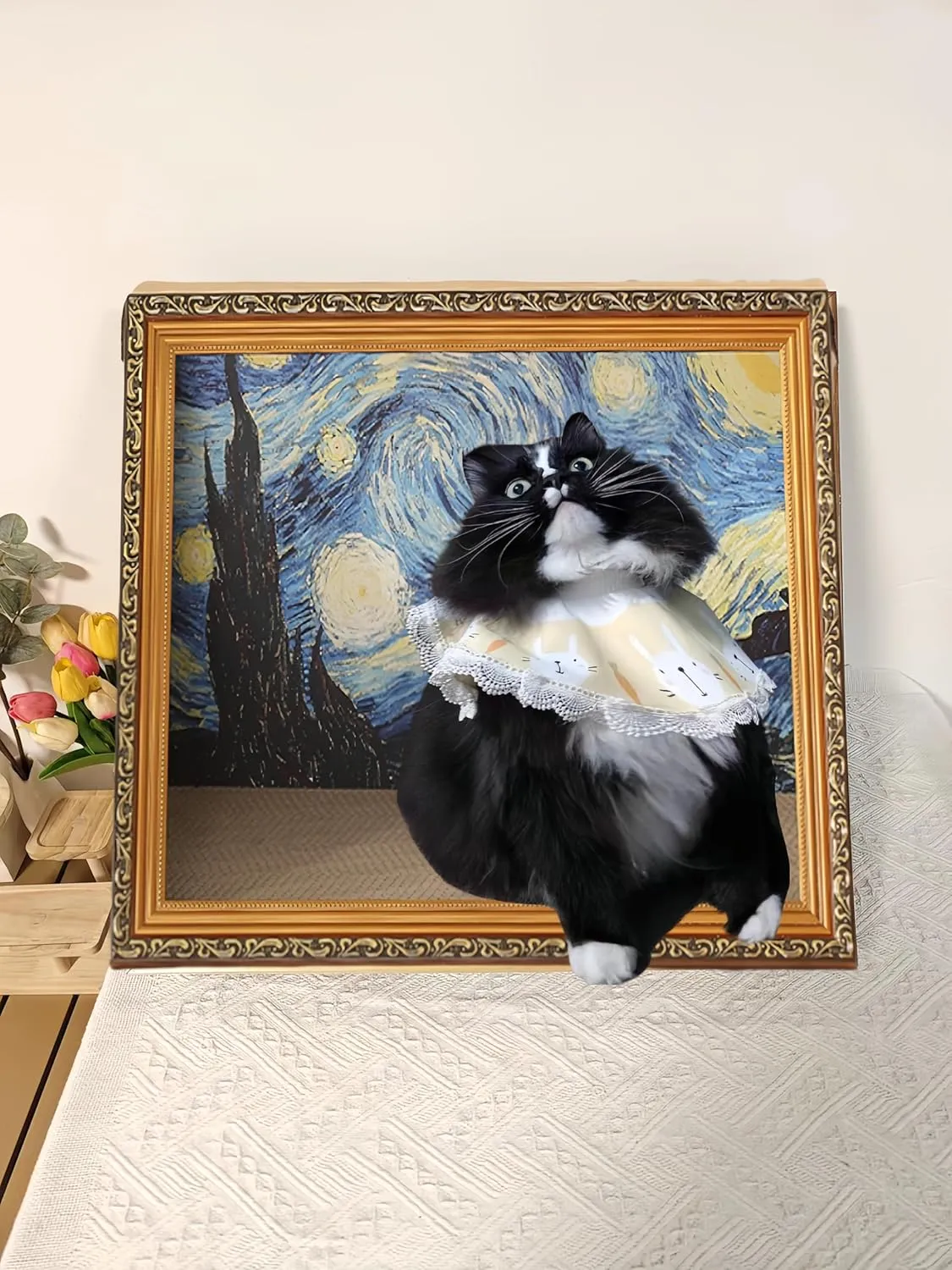 Horizontal Oil Painting Cat Bed & Scratcher - Durable Art Frame with Replaceable Art, Cat House for Indoor Cats Simple-Assembled Bed Creative Home Decoration(Starry Night &Sunflower)