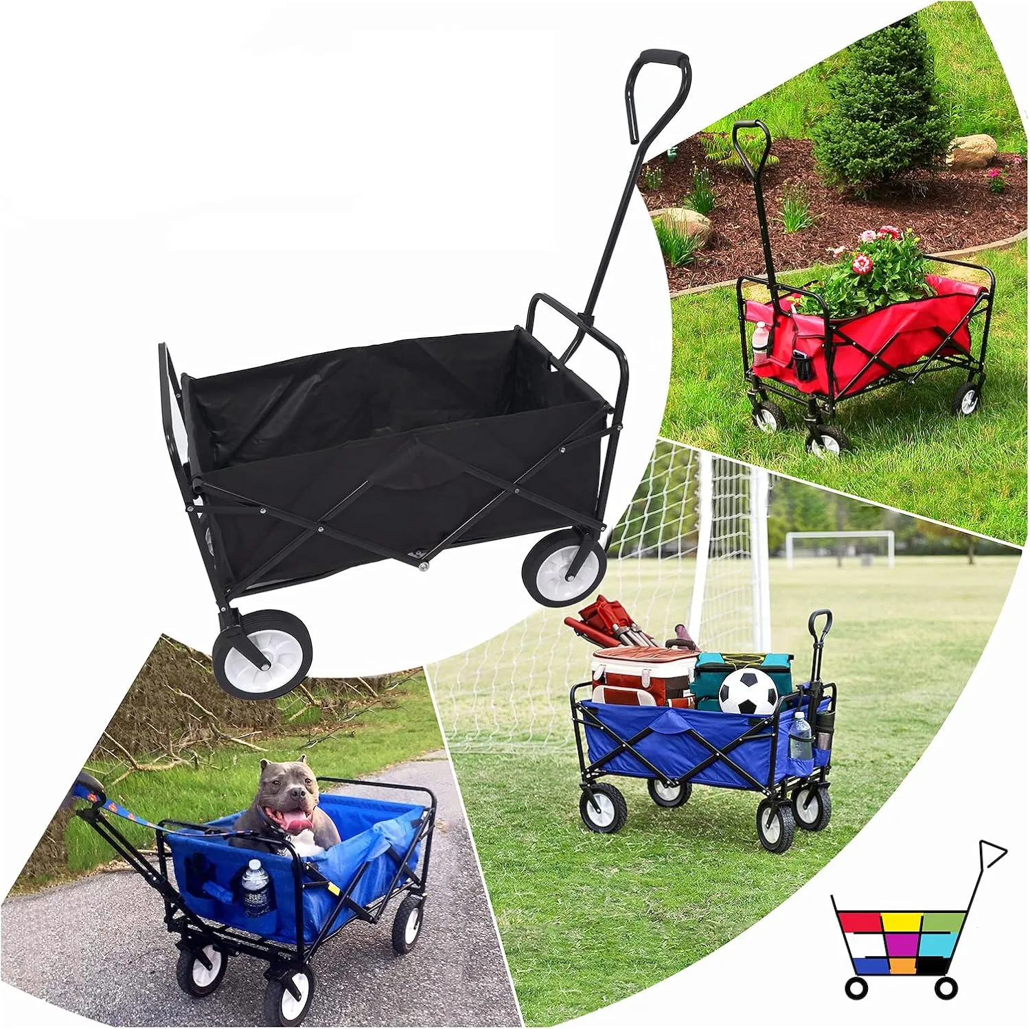 HTTMT- Black Multifunction Folding Wagon Cart Outdoor Portable Wheels for Utility,Camping,Grocery,Shopping,Kid Carry,Picnic,Beach,Garden [P/N: ET-TOOL038-BK]