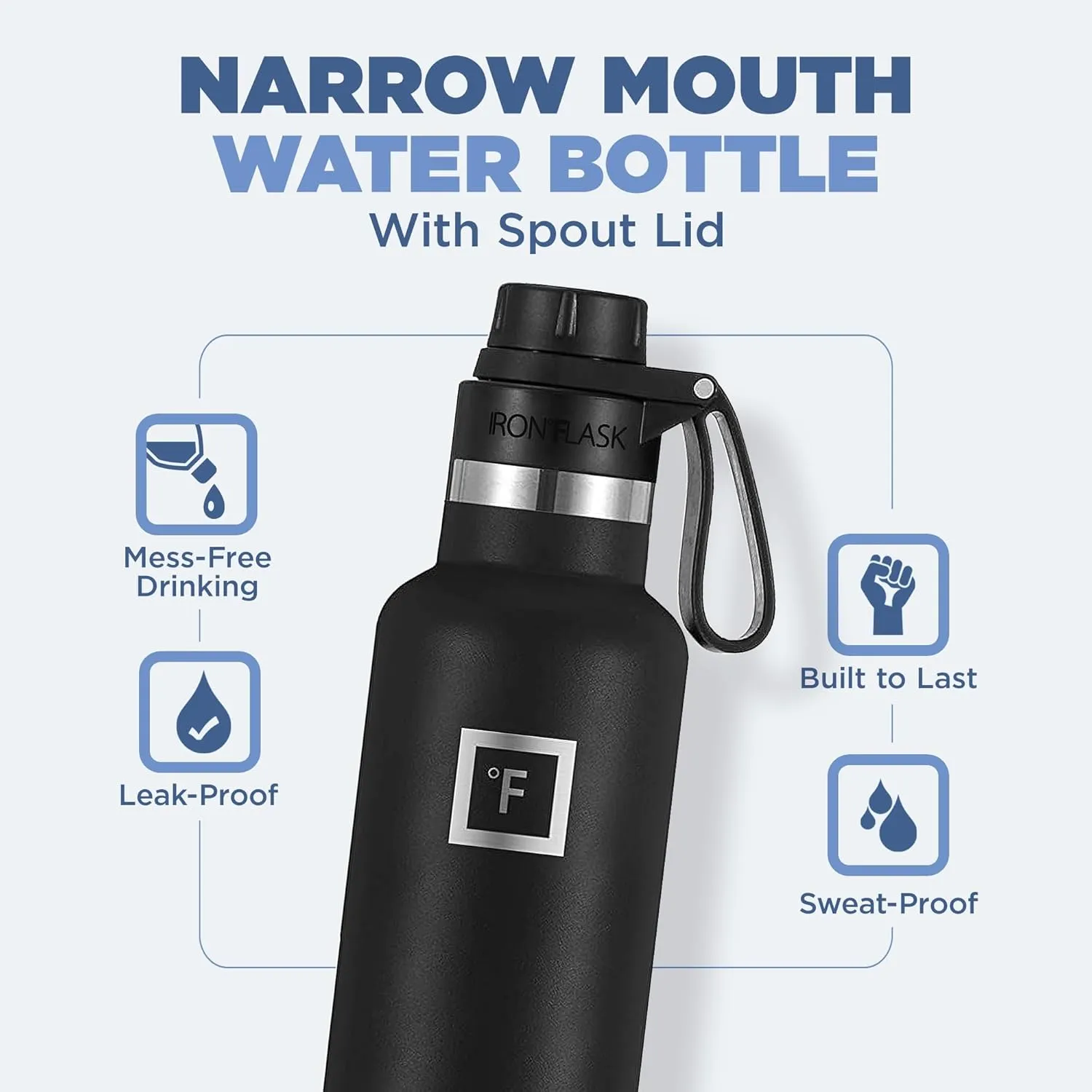 IRON FLASK Camping & Hiking Hydration Canteens - 3 Lids (Narrow Spout Lid) Leak Proof Vacuum Insulated Stainless Steel - Hot & Cold Double Walled Sports Water Bottle - Cashmere Cream, 24 Oz