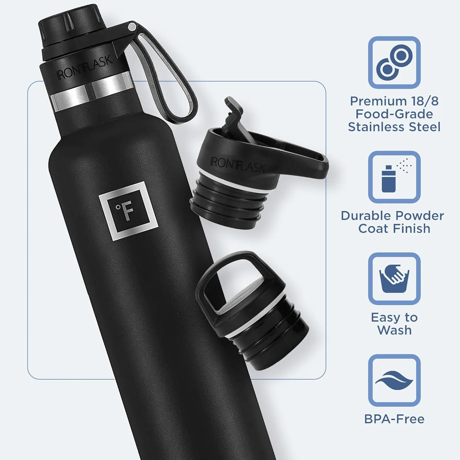 IRON FLASK Camping & Hiking Hydration Canteens - 3 Lids (Narrow Spout Lid) Leak Proof Vacuum Insulated Stainless Steel - Hot & Cold Double Walled Sports Water Bottle - Cashmere Cream, 24 Oz