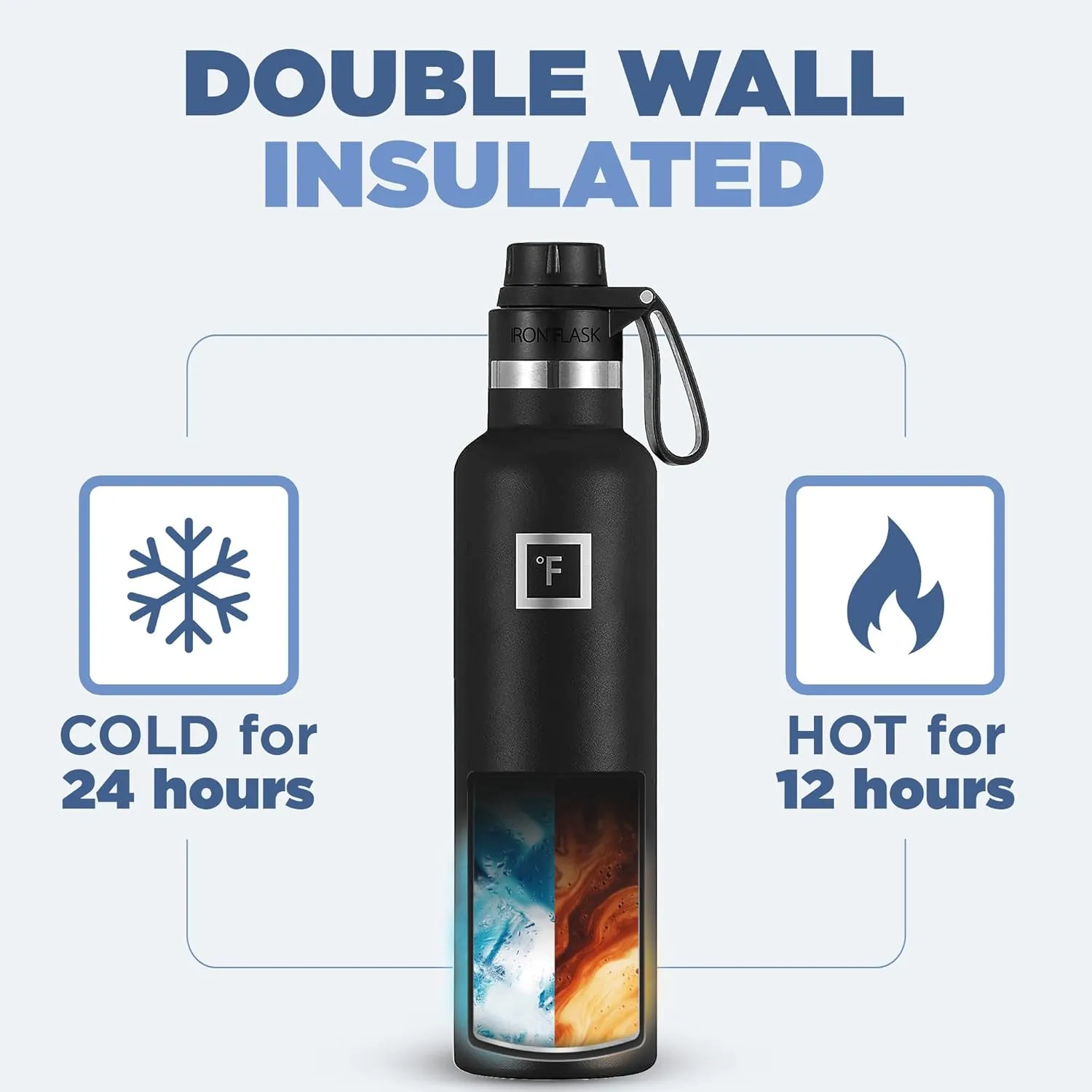 IRON FLASK Camping & Hiking Hydration Canteens - 3 Lids (Narrow Spout Lid) Leak Proof Vacuum Insulated Stainless Steel - Hot & Cold Double Walled Sports Water Bottle - Cashmere Cream, 24 Oz