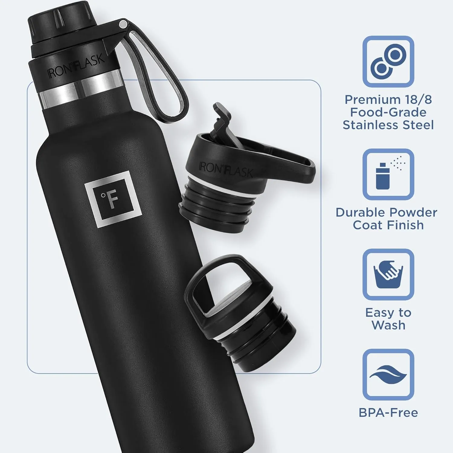 IRON FLASK Camping & Hiking Hydration Canteens - 3 Lids (Narrow Straw Lid) Leak Proof Vacuum Insulated Stainless Steel - Hot & Cold Double Walled Sports Water Bottle - Rose, 20 Oz