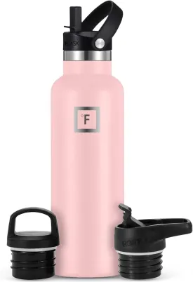 IRON FLASK Camping & Hiking Hydration Canteens - 3 Lids (Narrow Straw Lid) Leak Proof Vacuum Insulated Stainless Steel - Hot & Cold Double Walled Sports Water Bottle - Rose, 20 Oz