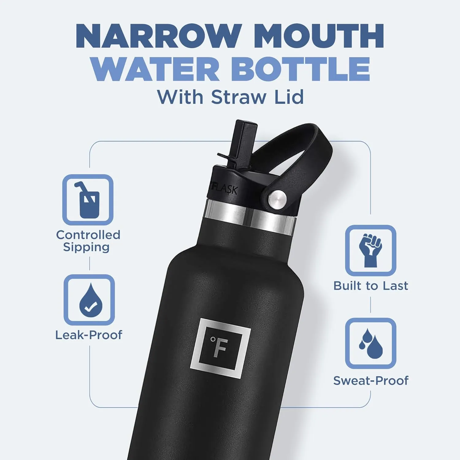 IRON FLASK Camping & Hiking Hydration Canteens - 3 Lids (Narrow Straw Lid) Leak Proof Vacuum Insulated Stainless Steel - Hot & Cold Double Walled Sports Water Bottle - Twilight Blue, 24 Oz