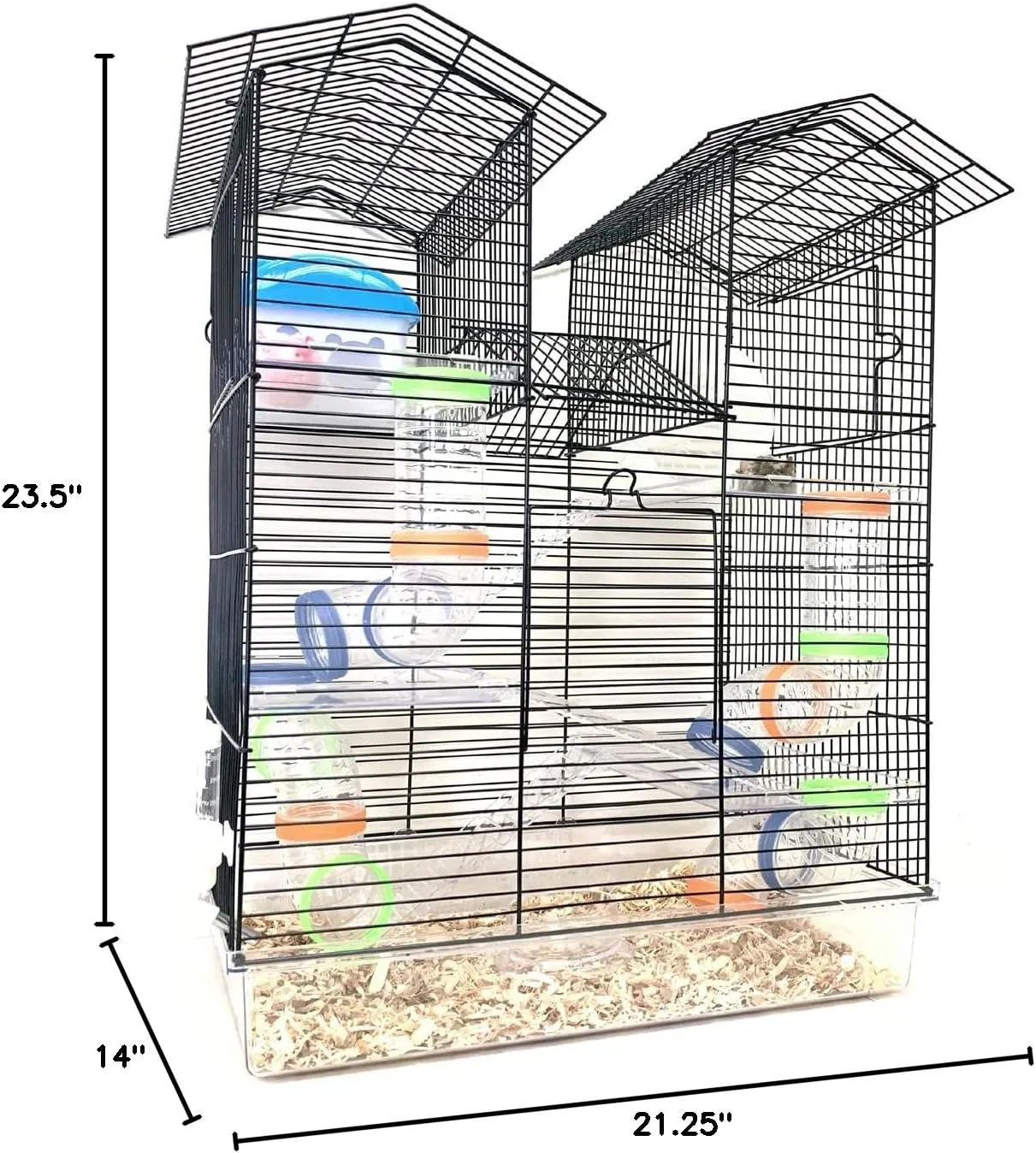 Large Twin Tower 5-Levels Crossing Level Tube Habitat Syrian Hamster Rodent Gerbil Mouse Mice Rat Wire Animal Cage Complete Accessories Hide House Running Wheel Deep Acrylic Clear Base