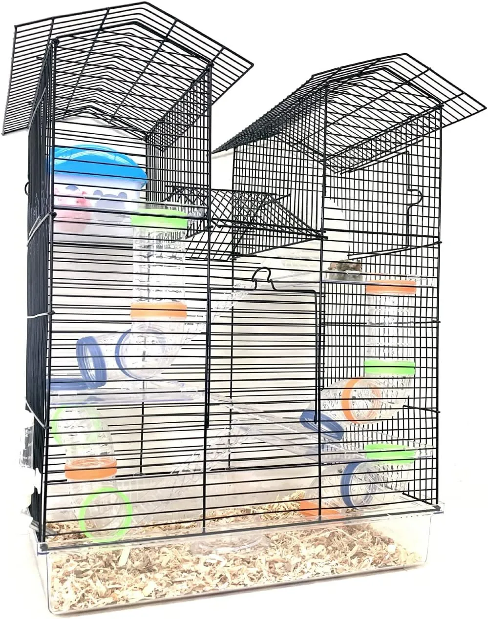Large Twin Tower 5-Levels Crossing Level Tube Habitat Syrian Hamster Rodent Gerbil Mouse Mice Rat Wire Animal Cage Complete Accessories Hide House Running Wheel Deep Acrylic Clear Base