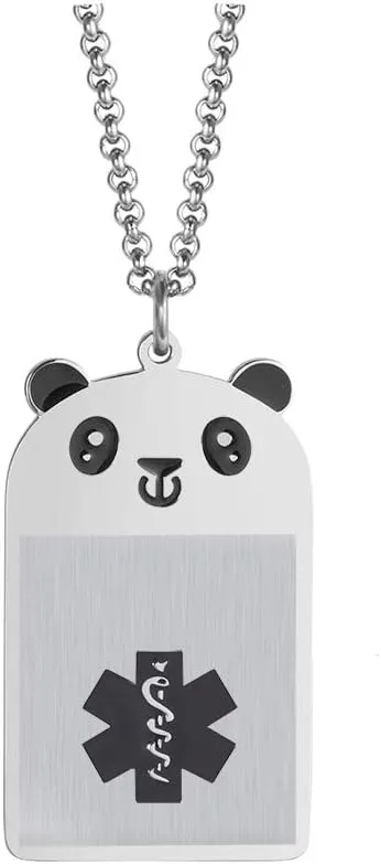 Medical Alert ID Necklace Personalized Teddy Bear Pendant for Daughter Son Custom Stainless Steel Medical ID Dog Tag Emergency Necklace for Women Men 20-28" (Free Engraving)