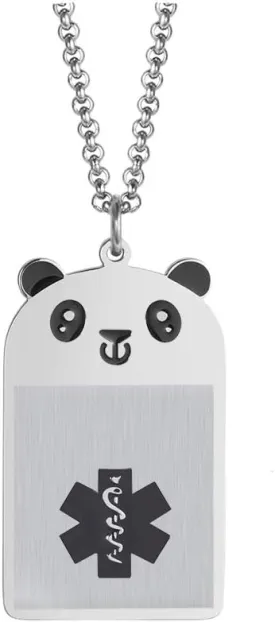 Medical Alert ID Necklace Personalized Teddy Bear Pendant for Daughter Son Custom Stainless Steel Medical ID Dog Tag Emergency Necklace for Women Men 20-28" (Free Engraving)
