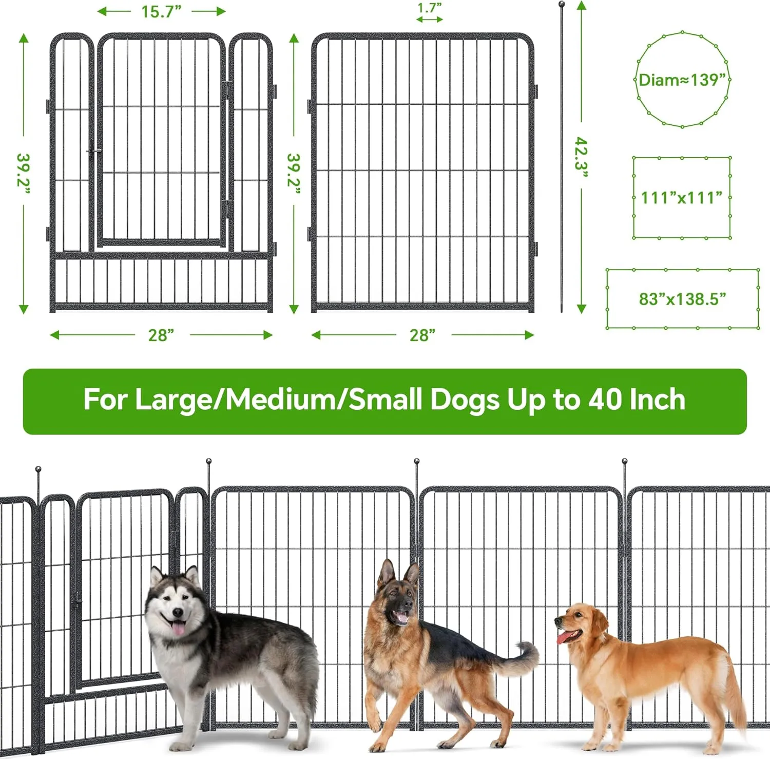 Mr IRONSTONE 40" Height Dog Playpen with Anti-Rust Coating  16 Panels Portable & Foldable Indoor/Outdoor Pet Fence for Large, Medium, or Small Dogs  Durable Exercise Pen
