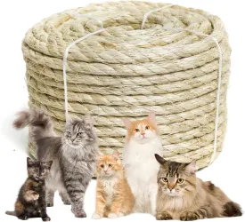 Natural Sisal Rope for Cat Scratching Posts, 3/8 Inch 100FT Abrasion Resistance Rope, Multipurpose for Cat Tree Repair, DIY Projects, Furniture Wrapping, Indoor/Outdoor Use (Beige)
