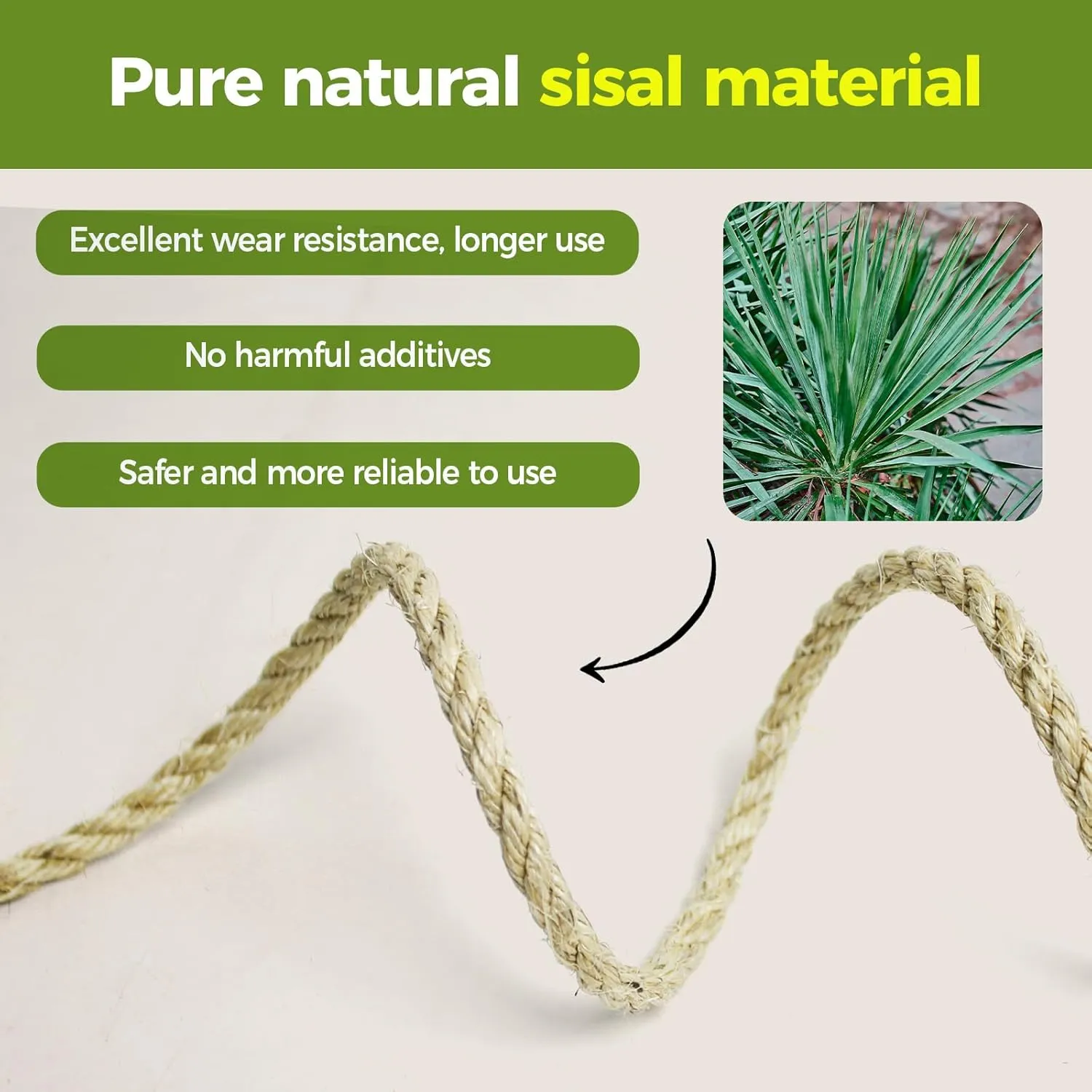 Natural Sisal Rope for Cat Scratching Posts, 3/8 Inch 100FT Abrasion Resistance Rope, Multipurpose for Cat Tree Repair, DIY Projects, Furniture Wrapping, Indoor/Outdoor Use (Beige)