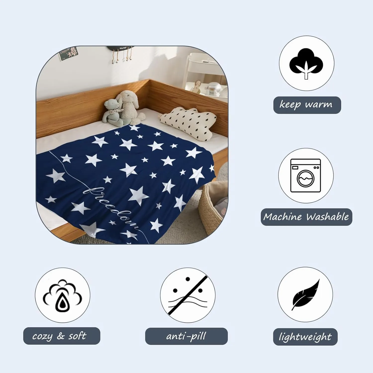 Neatee Living Patriotic Throw Blanket Baby Small 4th of July Memorial Day Fourth of July American Freedom Blanket Swaddle Toddler Pet Veteran Day Red White Blue Stars Fleece Lap Blanket 30x40