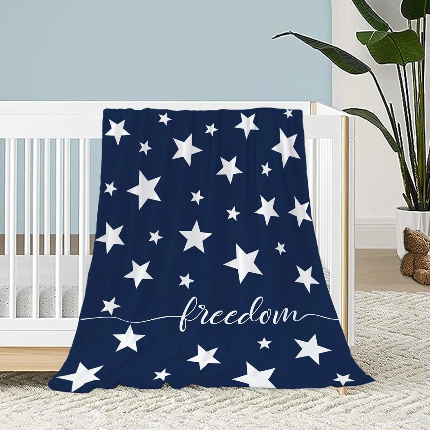 Neatee Living Patriotic Throw Blanket Baby Small 4th of July Memorial Day Fourth of July American Freedom Blanket Swaddle Toddler Pet Veteran Day Red White Blue Stars Fleece Lap Blanket 30x40