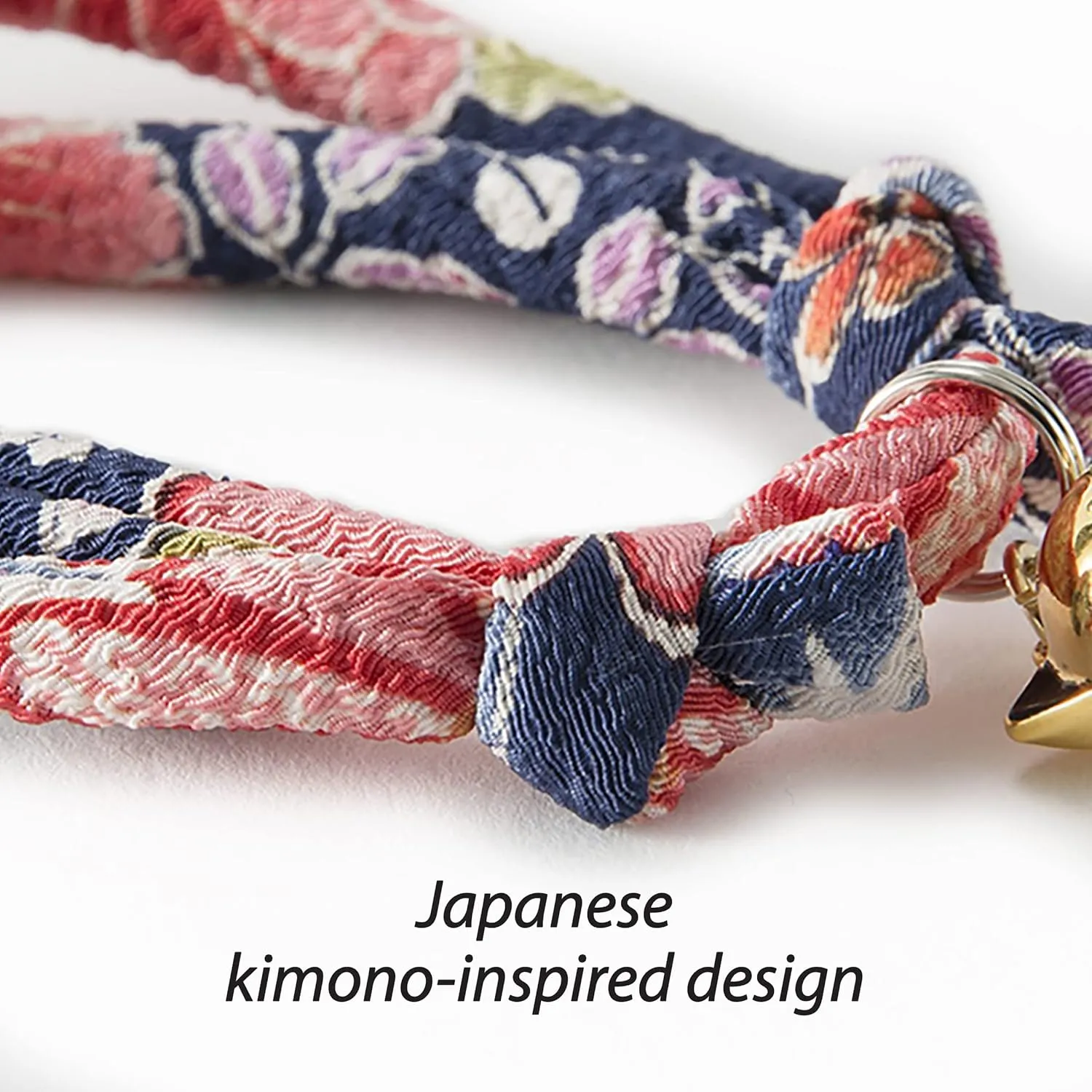 Necoichi Chirimen Hanabi Fireworks Cat Collar (Navy) with Bell Safety Breakaway Soft Lightweight for Cats Kitty Kitten Japanese Stylish Pattern, No.1 Seller in Japan