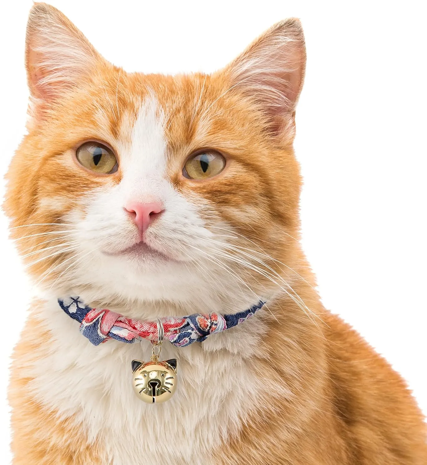 Necoichi Chirimen Hanabi Fireworks Cat Collar (Navy) with Bell Safety Breakaway Soft Lightweight for Cats Kitty Kitten Japanese Stylish Pattern, No.1 Seller in Japan