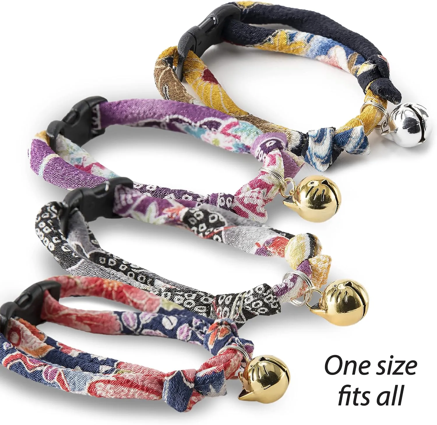 Necoichi Chirimen Hanabi Fireworks Cat Collar (Navy) with Bell Safety Breakaway Soft Lightweight for Cats Kitty Kitten Japanese Stylish Pattern, No.1 Seller in Japan