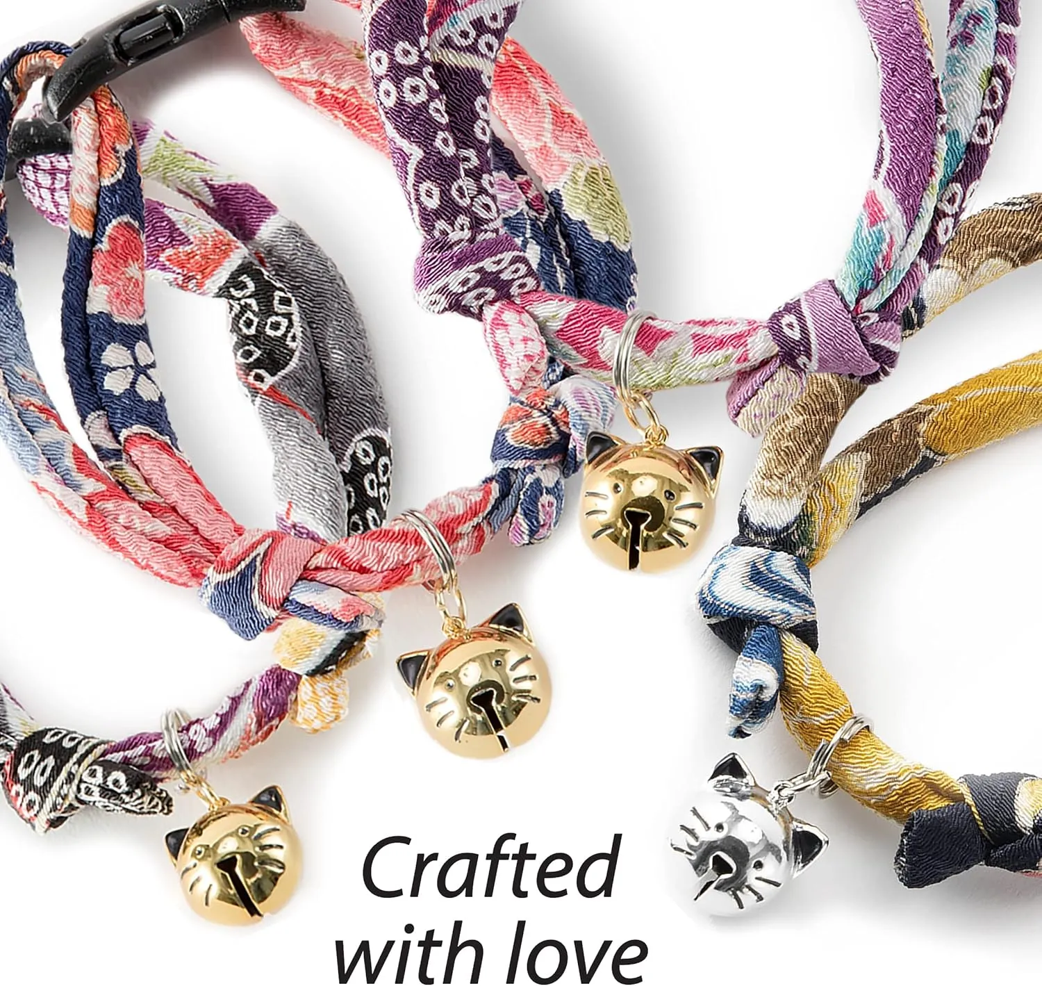 Necoichi Chirimen Hanabi Fireworks Cat Collar (Navy) with Bell Safety Breakaway Soft Lightweight for Cats Kitty Kitten Japanese Stylish Pattern, No.1 Seller in Japan