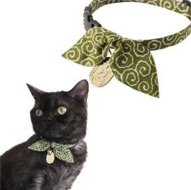 Necoichi Ninja Cat Collar (Green) with Bell Safety Breakaway Soft Lightweight for Cats Kitty Kitten Japanese Stylish Pattern, No.1 Seller in Japan