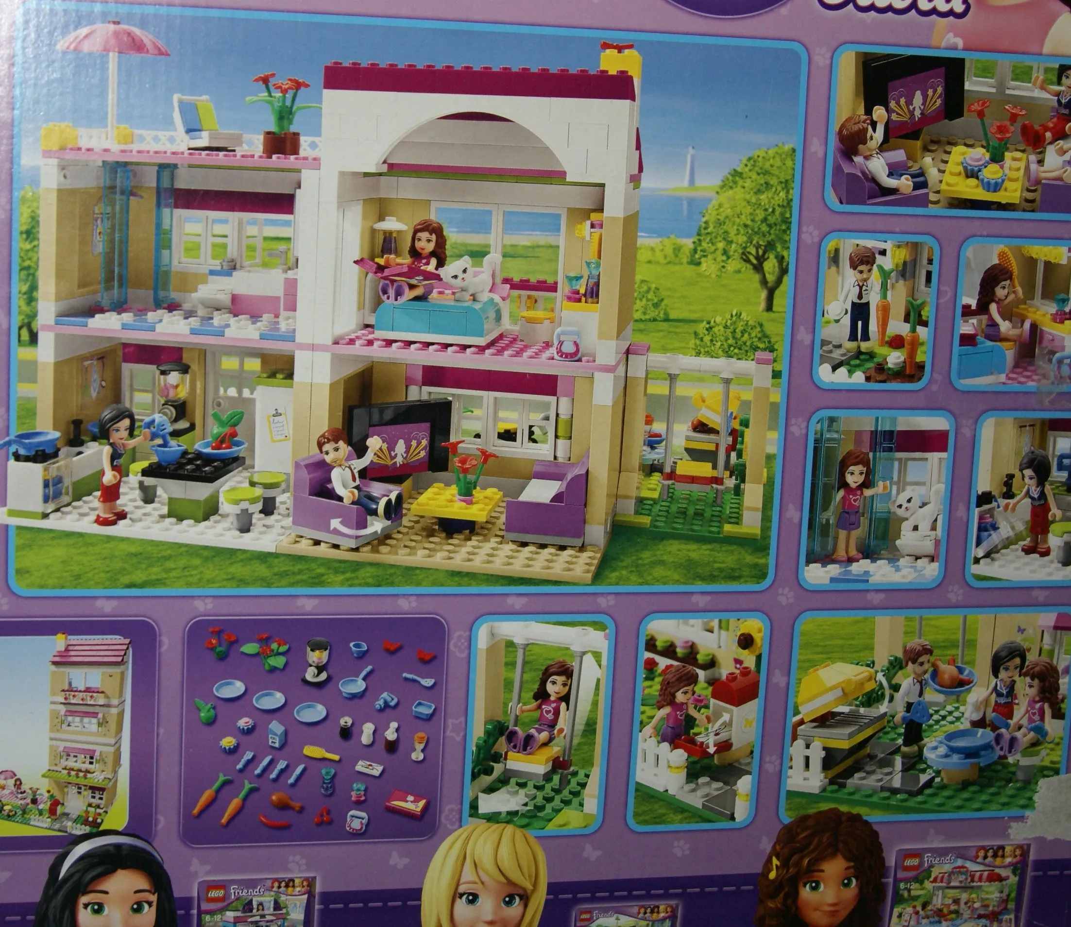 NOW RARE RETIRED LEGO Friends Kit: Olivia’s House (3315) with 3 Minifigures & 1 Cat, kitchen, Living, Bedroom, Bath, Gardens, Barbecue, Patio & Many Accessories. 695 PIECES, YEAR 2012, AGE 6 TO 12. COMPLETE BOX & BOOKLETS, BUILT ONCE
