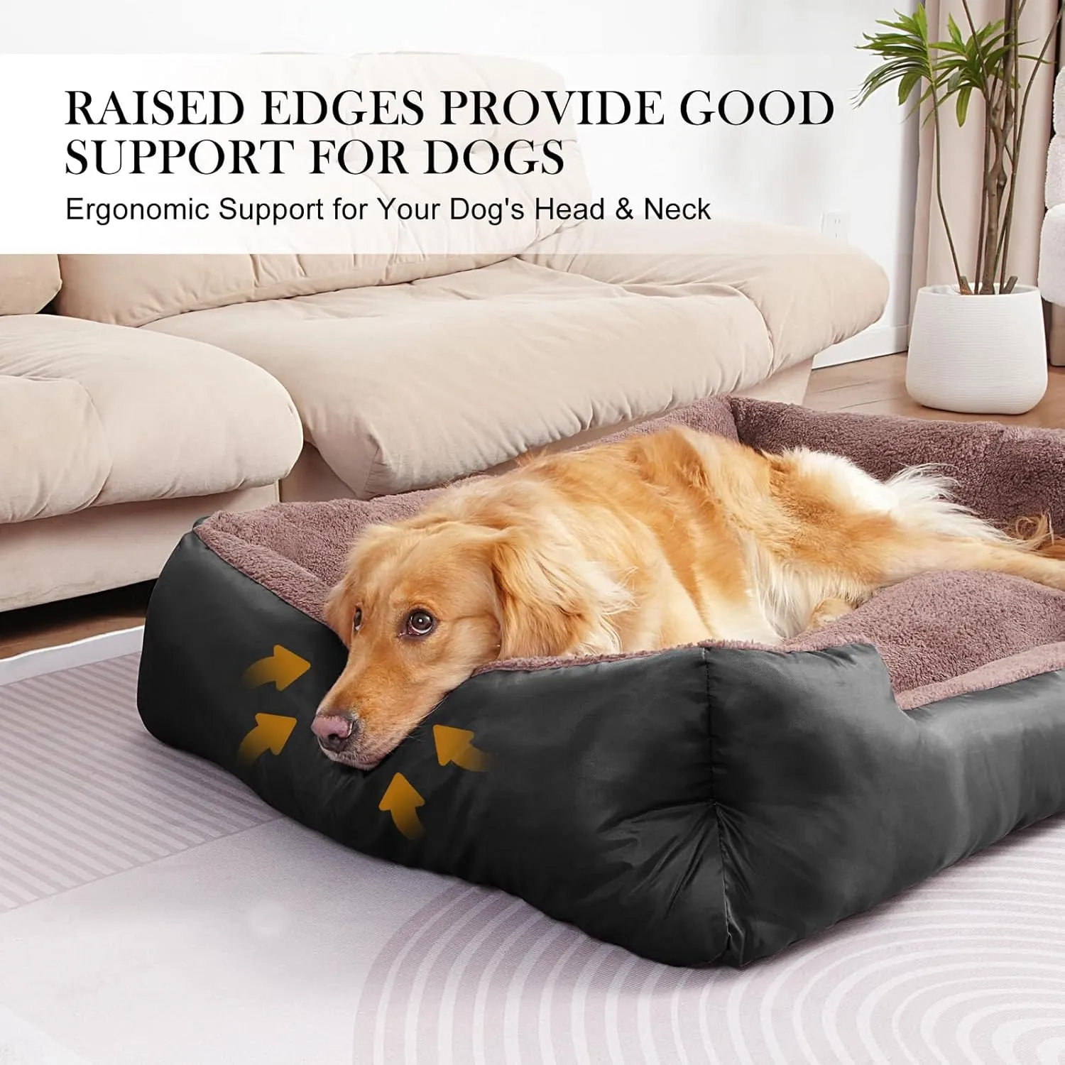 Orthopedic Dog Bed for Large Size Dogs, Soft Breathable Dog Bed Machine Washable, Pet Couch Bed with Non-Slip Base