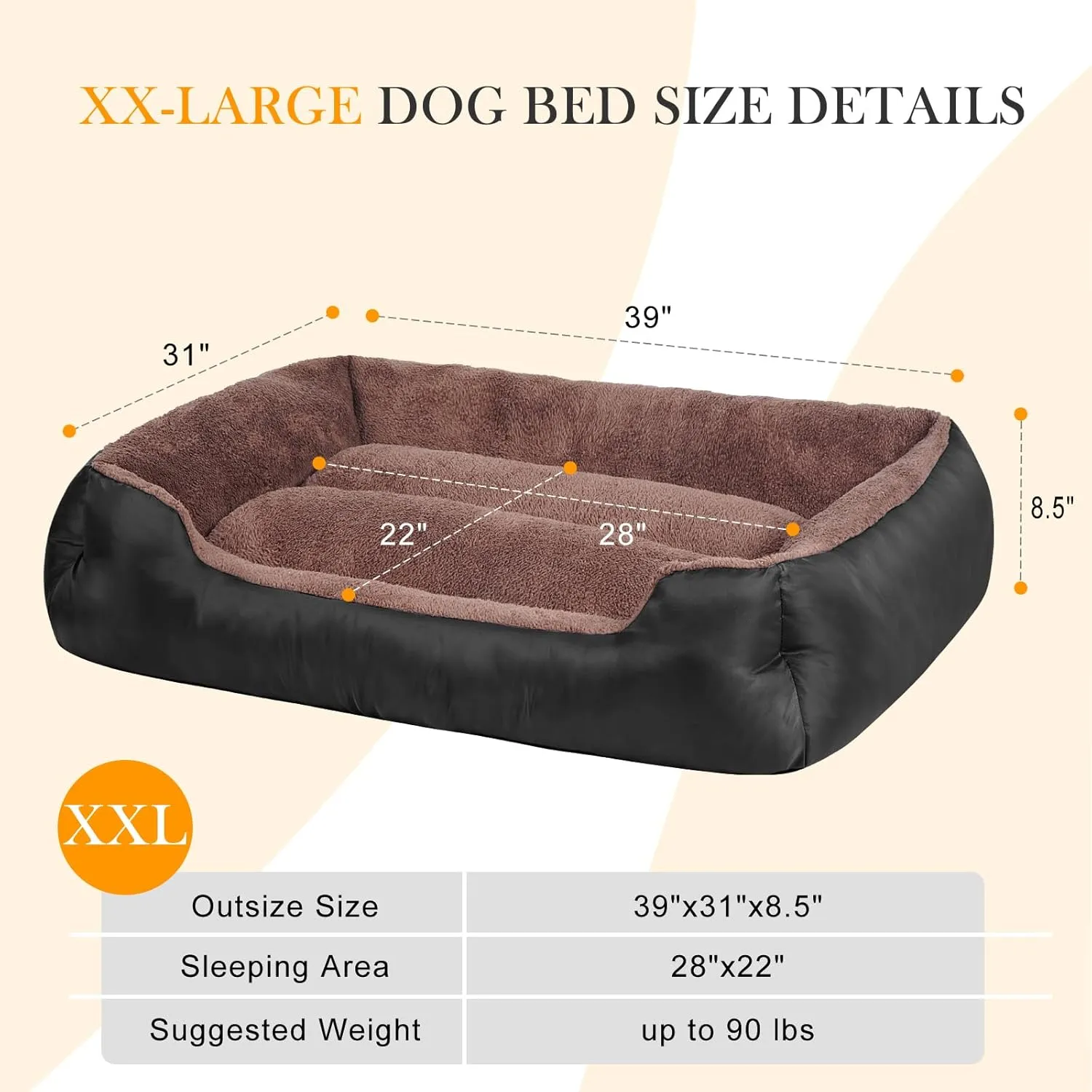 Orthopedic Dog Bed for Large Size Dogs, Soft Breathable Dog Bed Machine Washable, Pet Couch Bed with Non-Slip Base