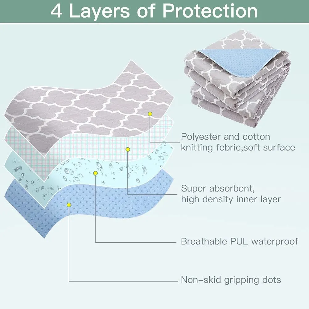 OUTCREATOR Washable Bed Pads 34" x 56" (Pack of 2), Incontinence Mattress Protector, Anti-Slip Waterproof Underpads for Adults Kids Elderly Pets, Absorbency & Reusable Bedwetting Pads (Gray)